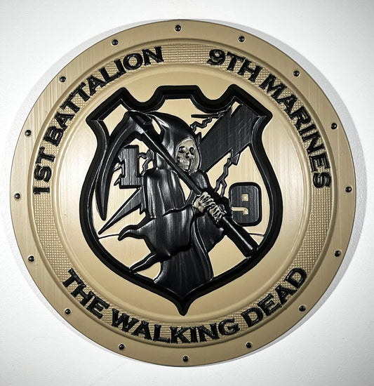 USMC 1st Battalion 9th Marines 12" Shield Black Sand Unit Plaque