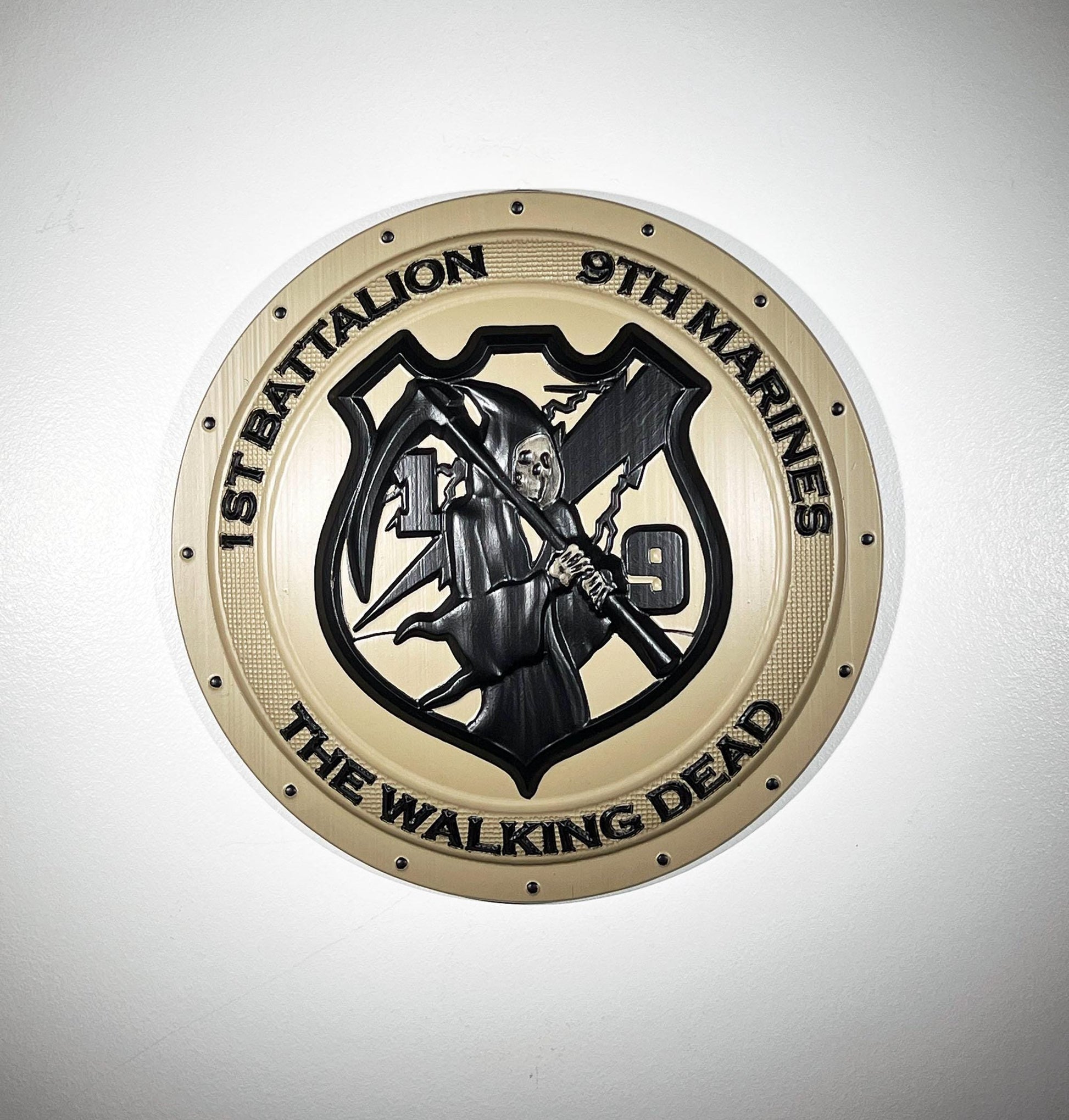 USMC 1st Battalion 9th Marines 12" Shield Black Sand Unit Plaque