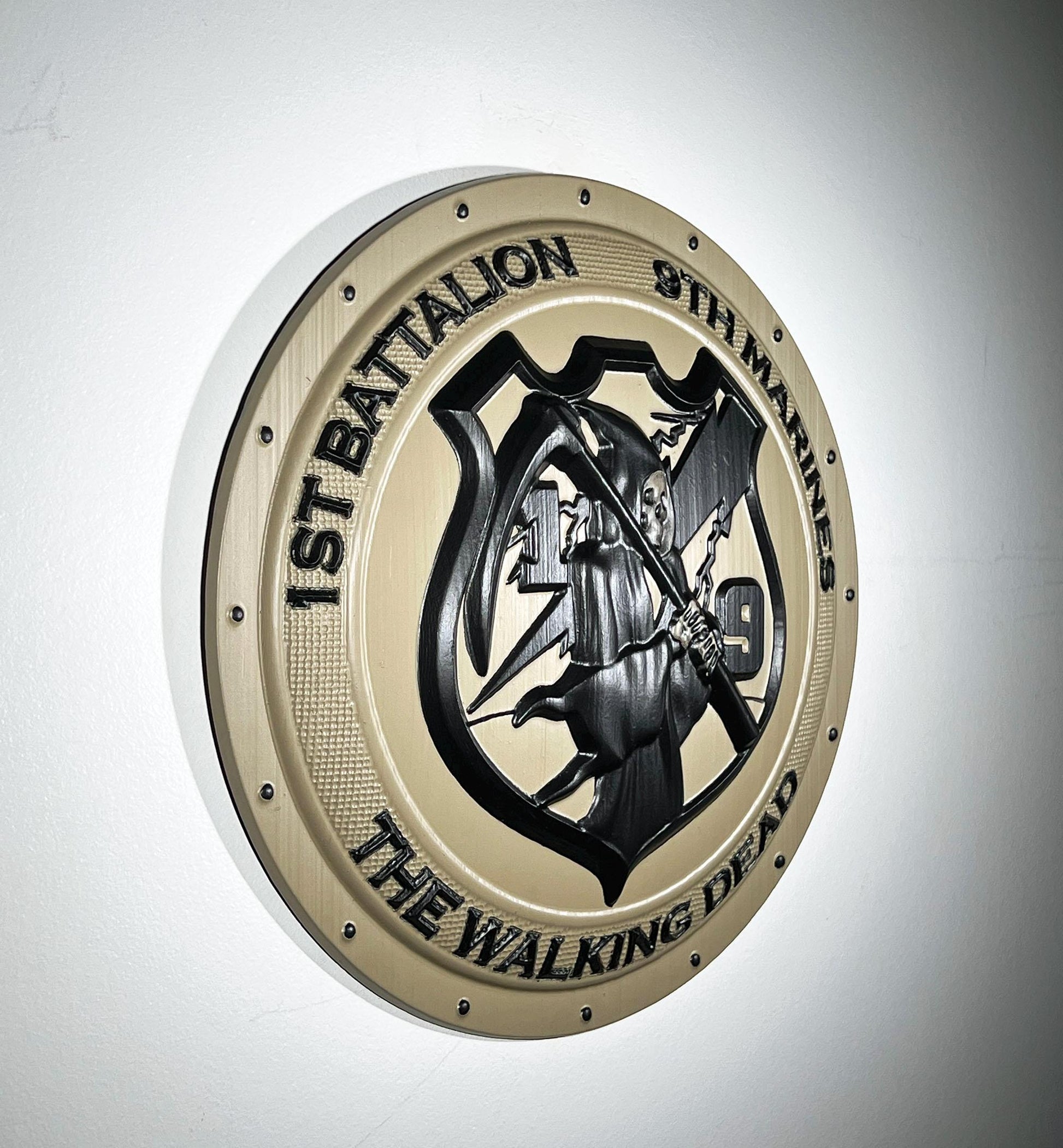 USMC 1st Battalion 9th Marines 12" Shield Black Sand Unit Plaque