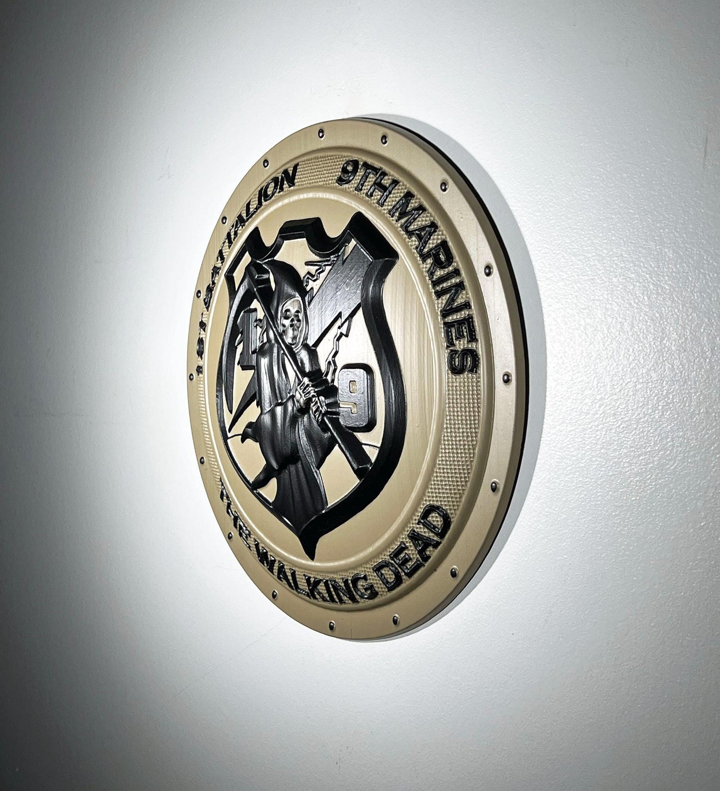 USMC 1st Battalion 9th Marines 12" Shield Black Sand Unit Plaque