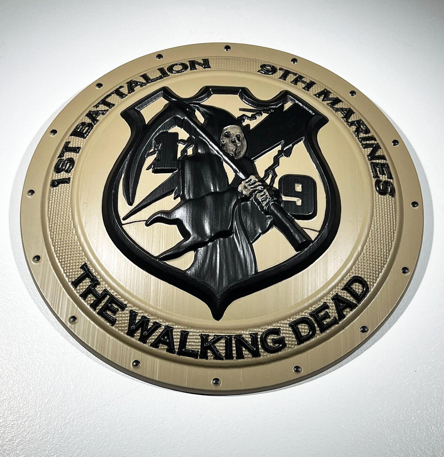 USMC 1st Battalion 9th Marines 12" Shield Black Sand Unit Plaque