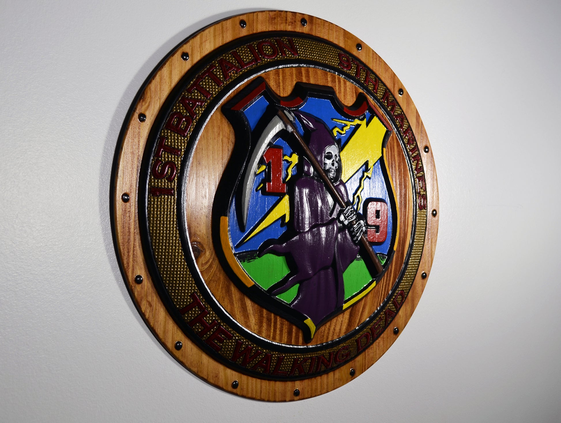 USMC 1st Battalion 9th Marines, USMC The Walking Dead 3d wood carving Painted, military plaque - Carved Effects