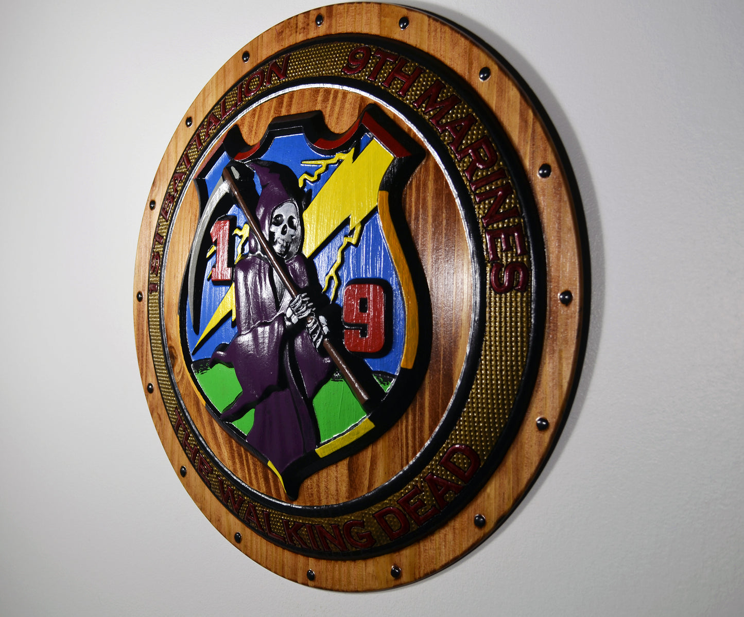 USMC 1st Battalion 9th Marines, USMC The Walking Dead 3d wood carving Painted, military plaque - Carved Effects