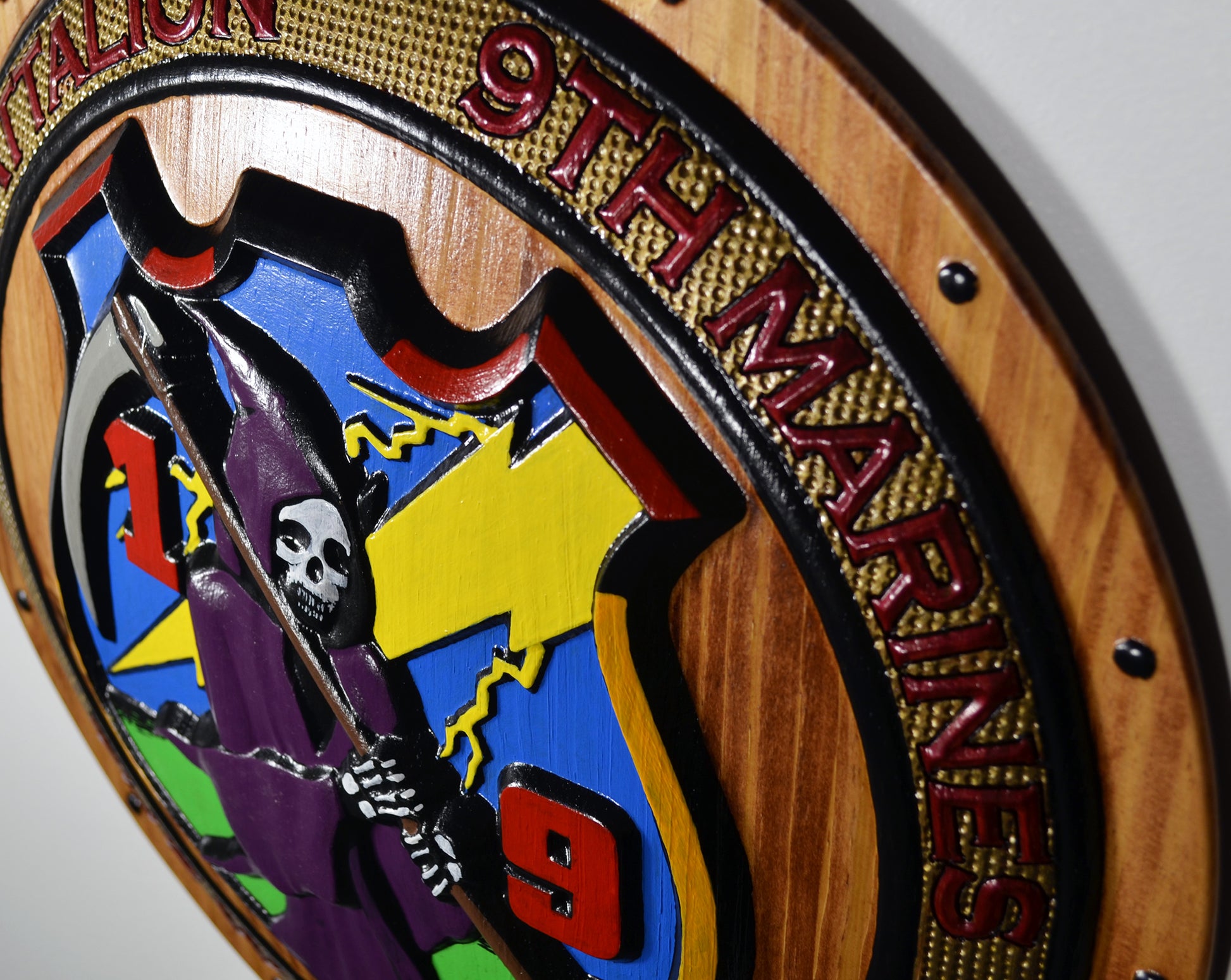 USMC 1st Battalion 9th Marines, USMC The Walking Dead 3d wood carving Painted, military plaque - Carved Effects