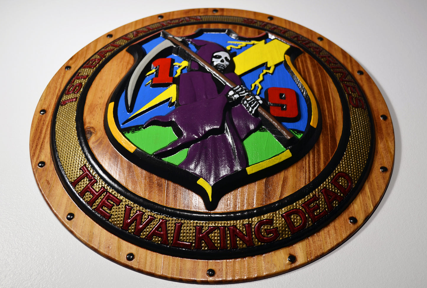 USMC 1st Battalion 9th Marines, USMC The Walking Dead 3d wood carving Painted, military plaque - Carved Effects