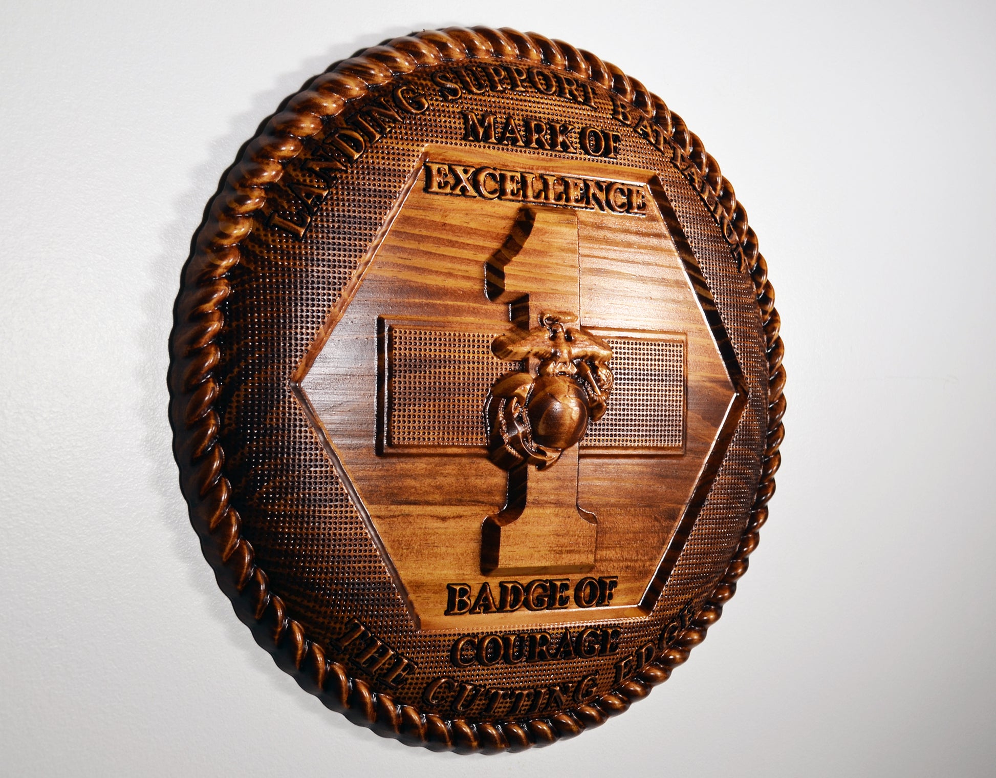 USMC 1st Landing Support Battalion, Red Patchers, 3d wood carving, military plaque - Carved Effects