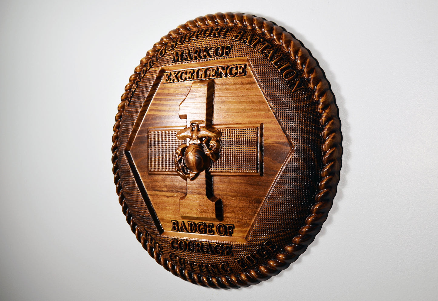 USMC 1st Landing Support Battalion, Red Patchers, 3d wood carving, military plaque - Carved Effects