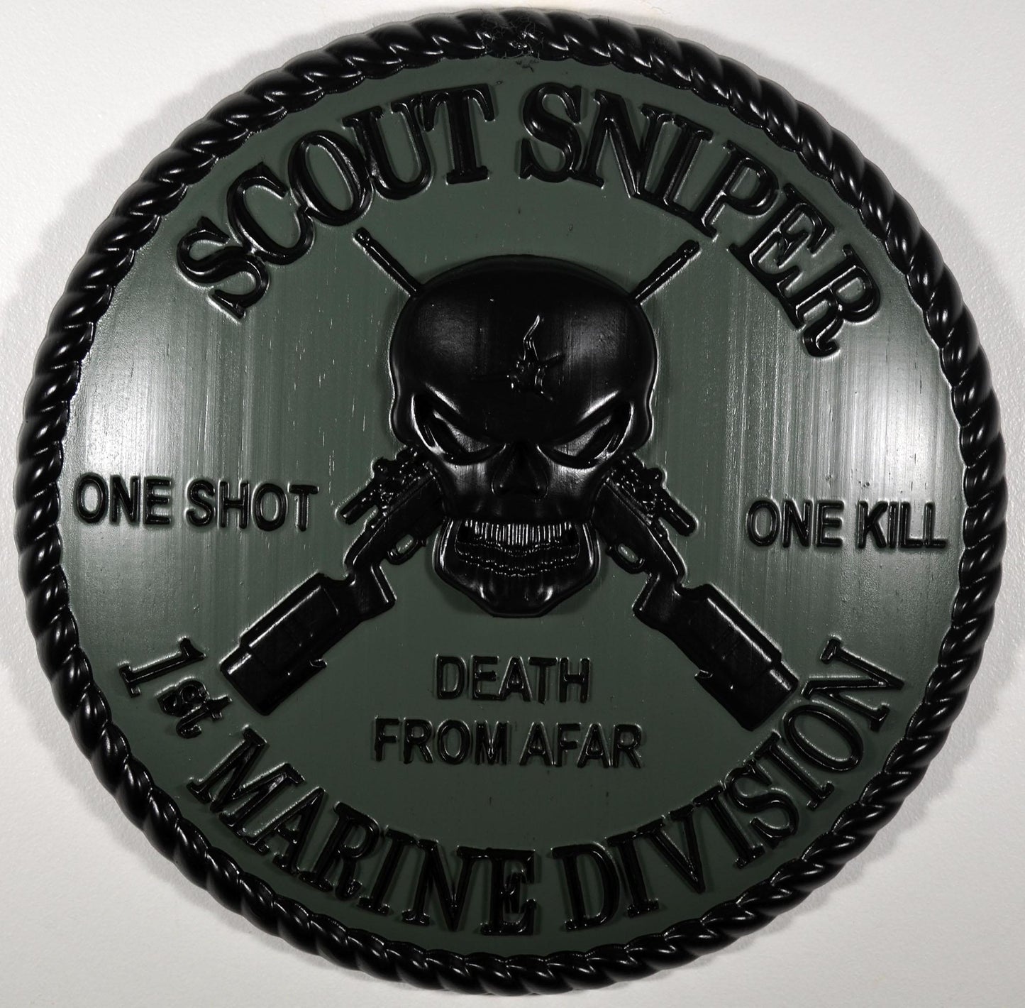USMC 1st Marine Scout Sniper 12-inch Black and Green Unit Plaque