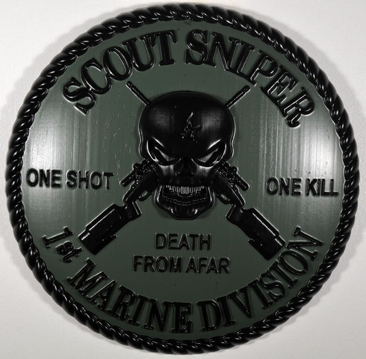 USMC 1st Marine Scout Sniper 12-inch Black and Green Unit Plaque