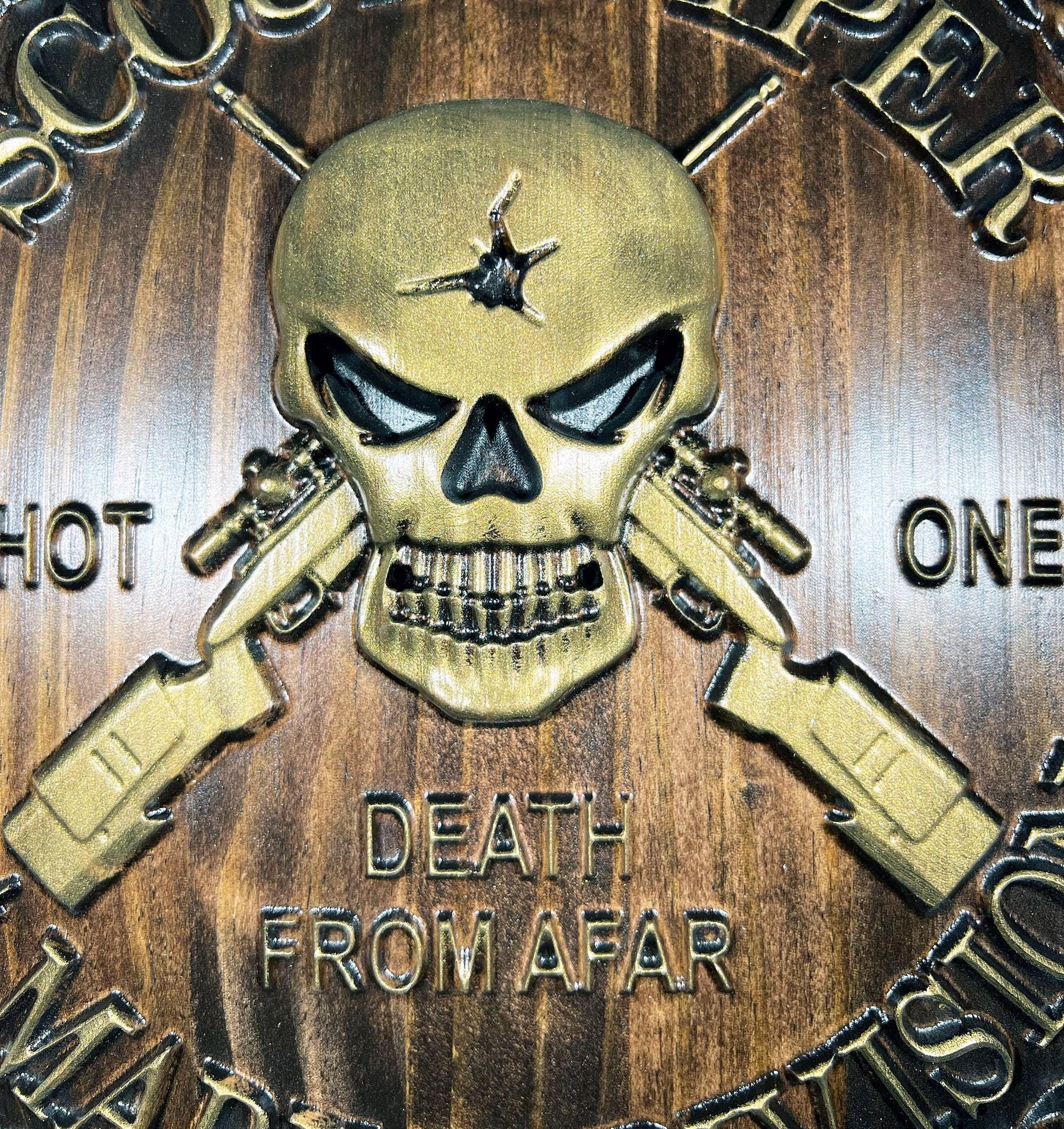 USMC 1st Marine Scout Sniper 12 inch Brass and Java Unit Plaque