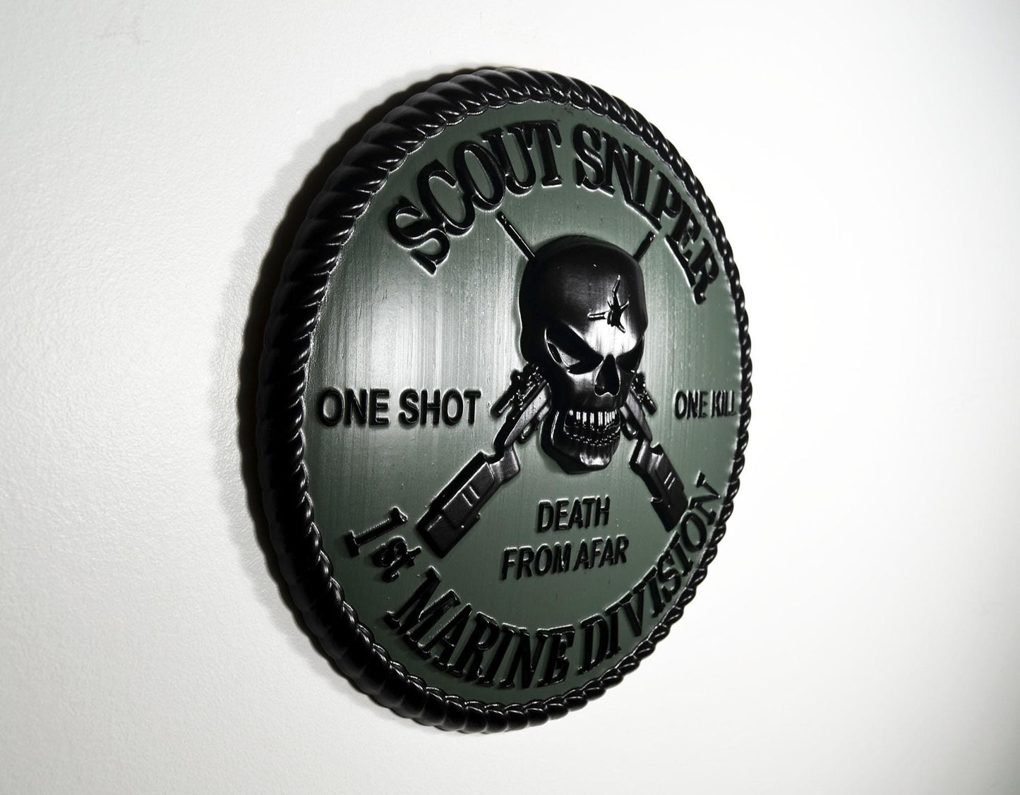 USMC 1st Marine Scout Sniper 12-inch Black and Green Unit Plaque