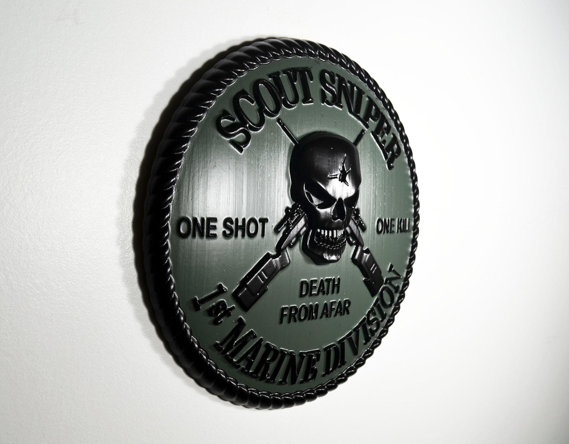 USMC 1st Marine Scout Sniper 12-inch Black and Green Unit Plaque
