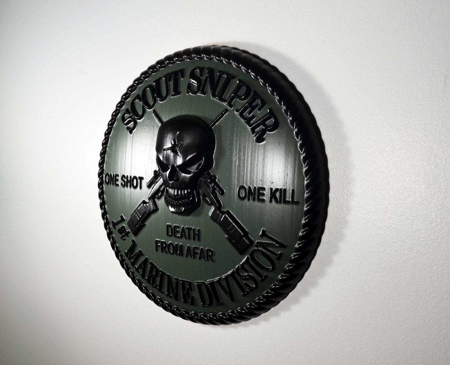 USMC 1st Marine Scout Sniper 12-inch Black and Green Unit Plaque