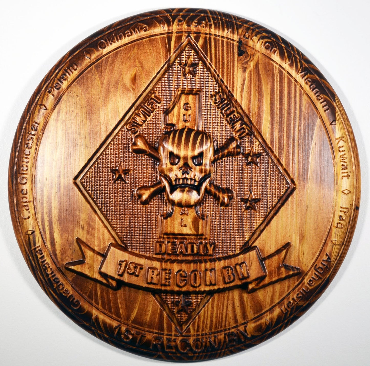 USMC 1st Reconnaissance Battalion, Marine Corps Special Forces, CNC 3d wood carving, military plaque