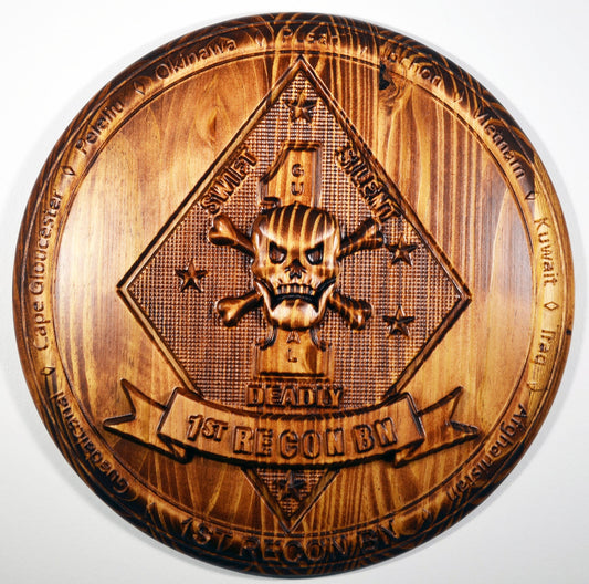 USMC 1st Reconnaissance Battalion, Marine Corps Special Forces, CNC 3d wood carving, military plaque