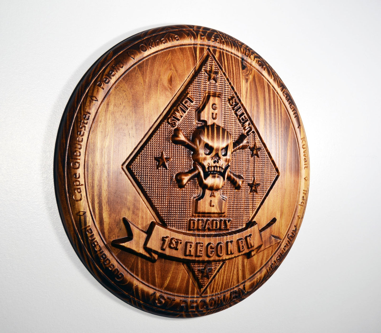USMC 1st Reconnaissance Battalion, Marine Corps Special Forces, CNC 3d wood carving, military plaque