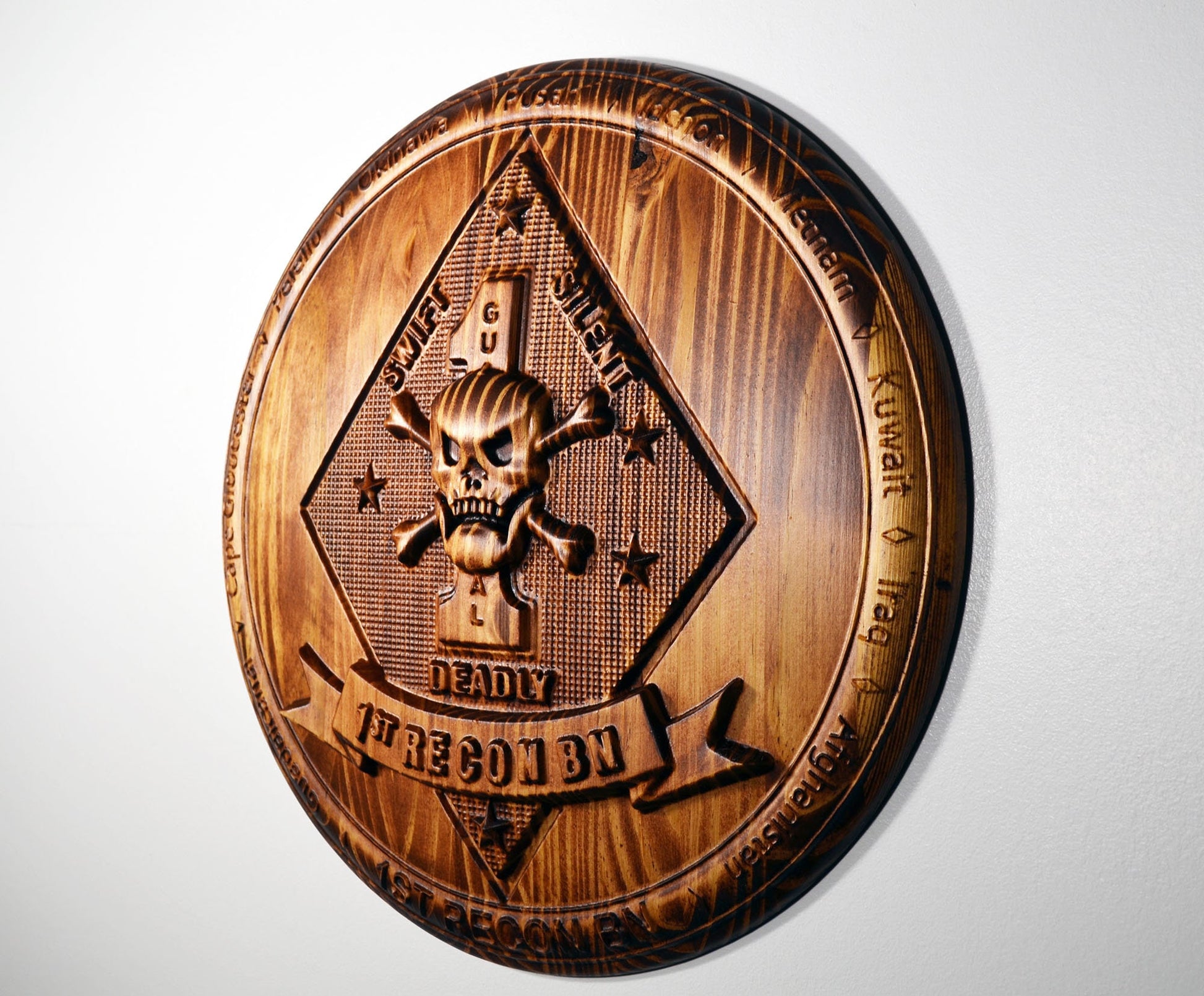 USMC 1st Reconnaissance Battalion, Marine Corps Special Forces, CNC 3d wood carving, military plaque