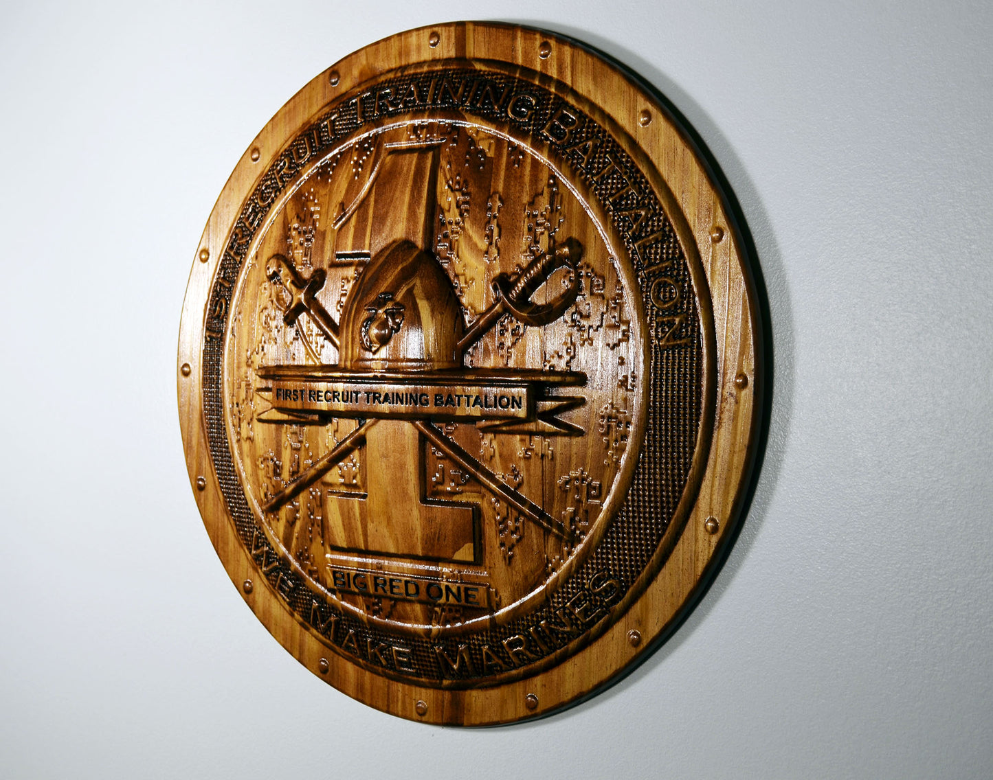 USMC 1st Recruit Training Battalion, 3d wood CNC carving, military plaque - Carved Effects