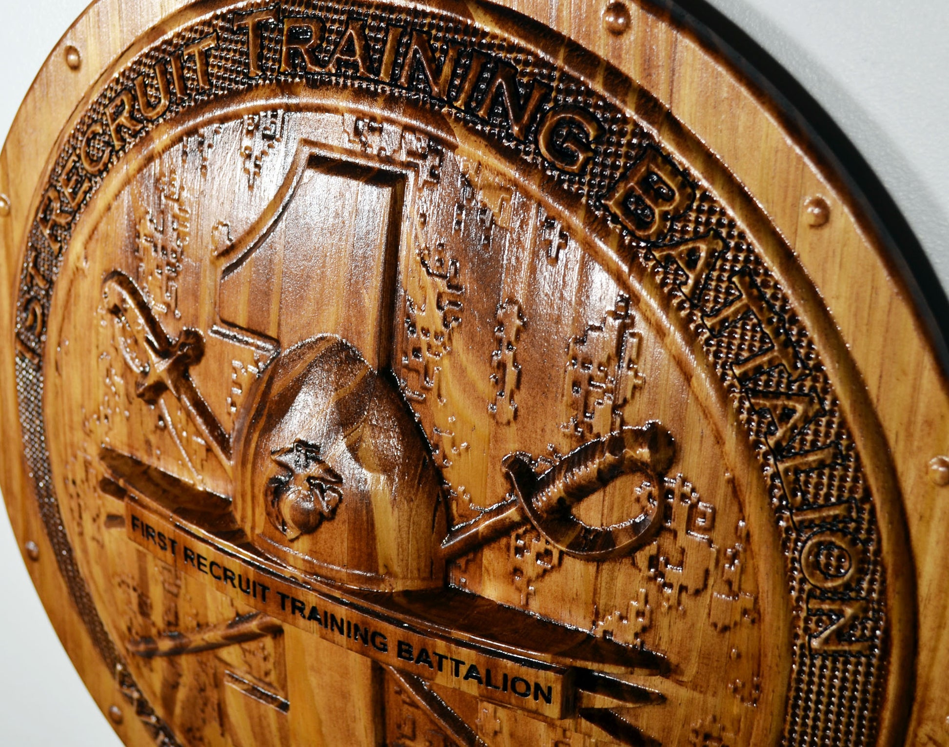 USMC 1st Recruit Training Battalion, 3d wood CNC carving, military plaque - Carved Effects