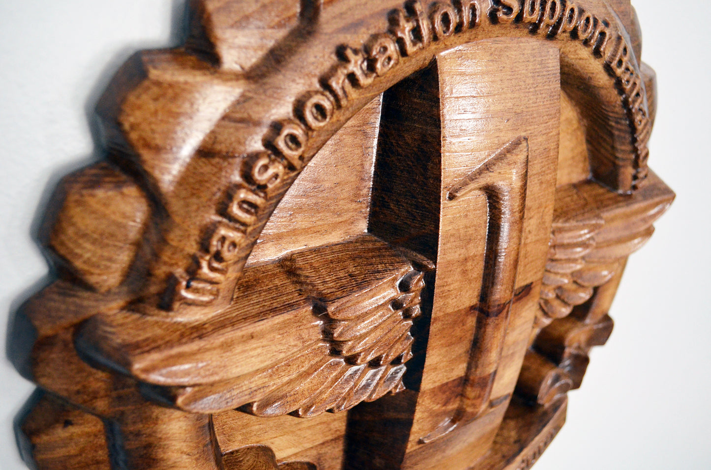 USMC 1st Transportation Support Battalion, 3d wood carving, military plaque - Carved Effects