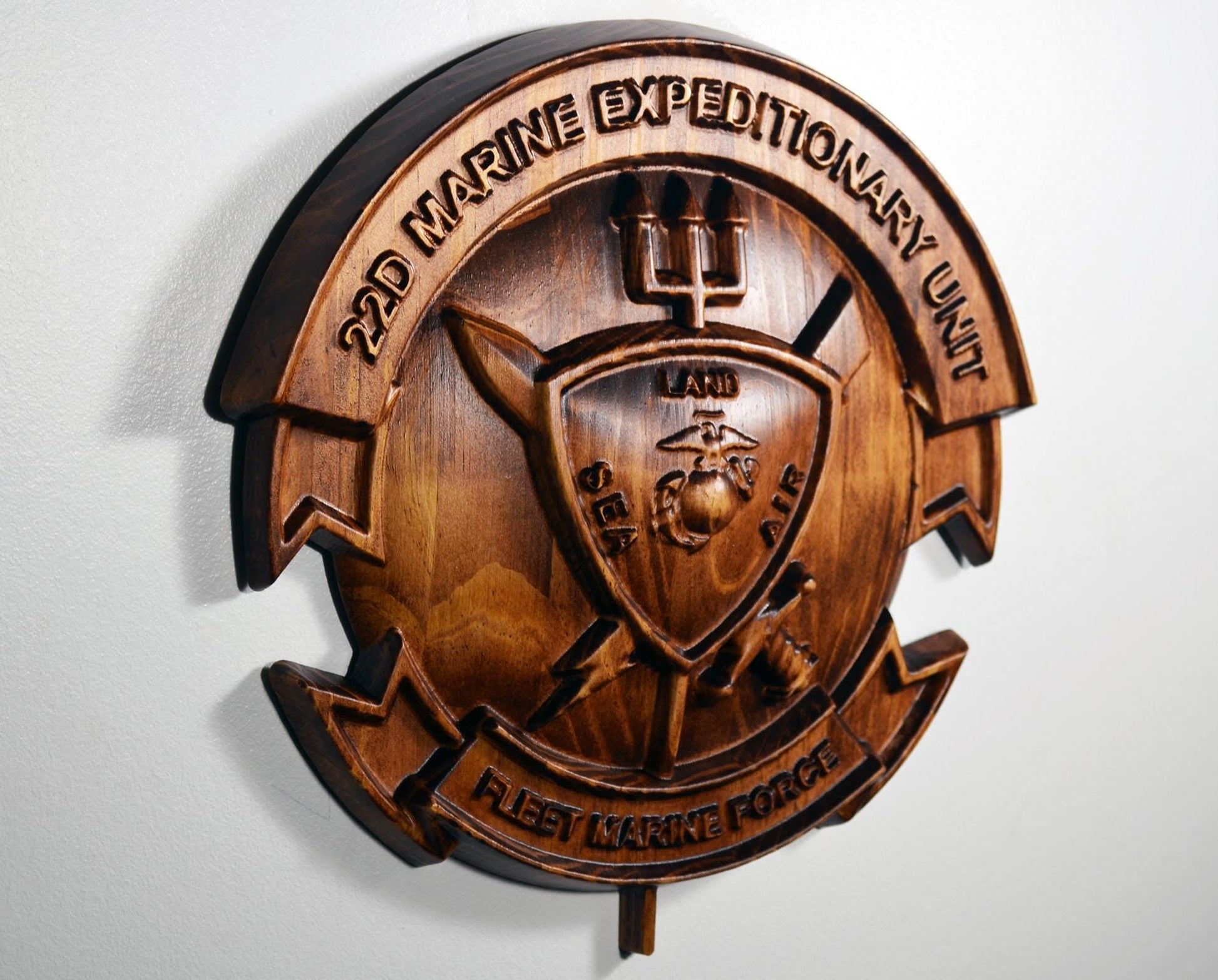 USMC 22th Marine Expeditionary Unit, 12" wood carving, military plaque