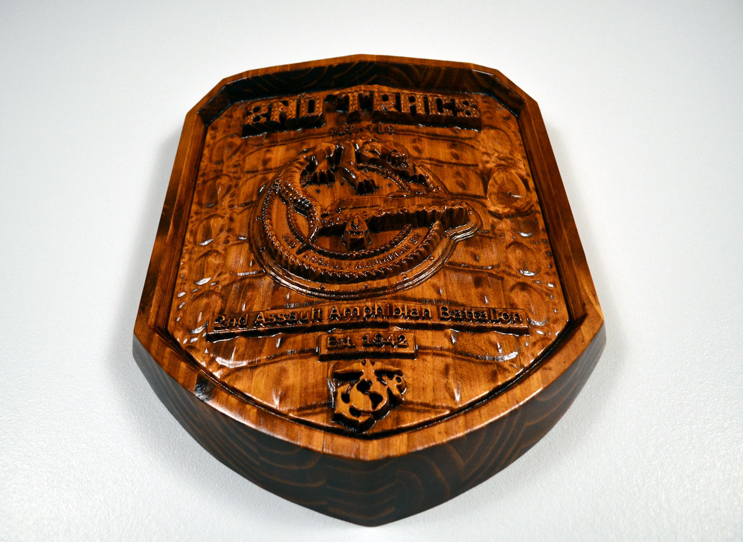 USMC 2nd Assault Amphibian Battalion, 2nd Tracs stained version, CNC 3d wood carving, military plaque - Carved Effects