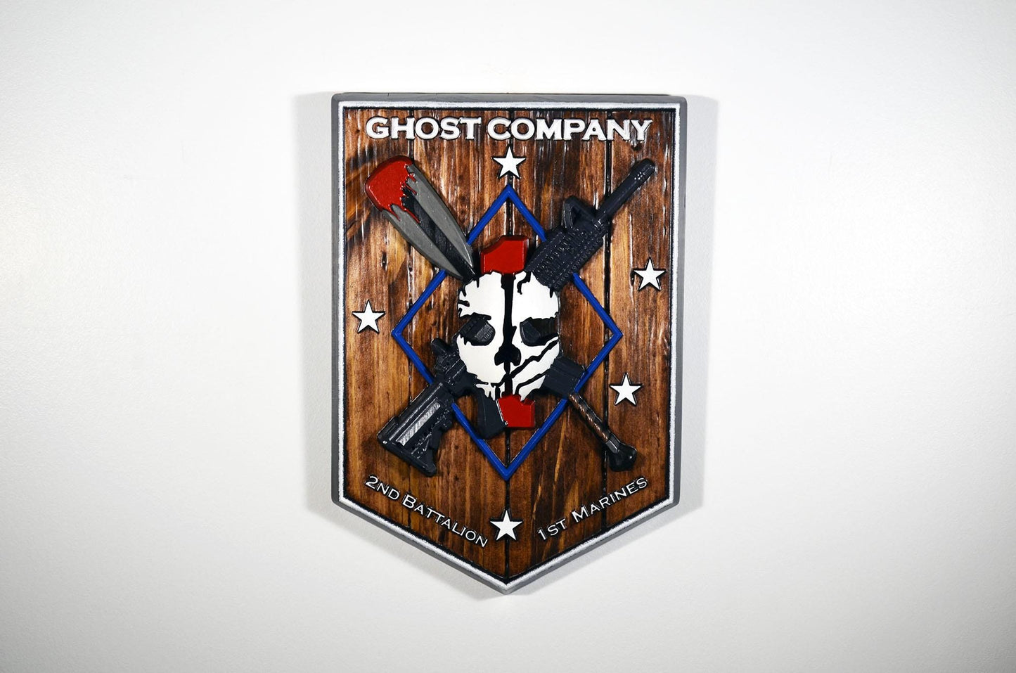 USMC 2nd Battalion 1st Marine Ghost Company, painted wood carving military plaque