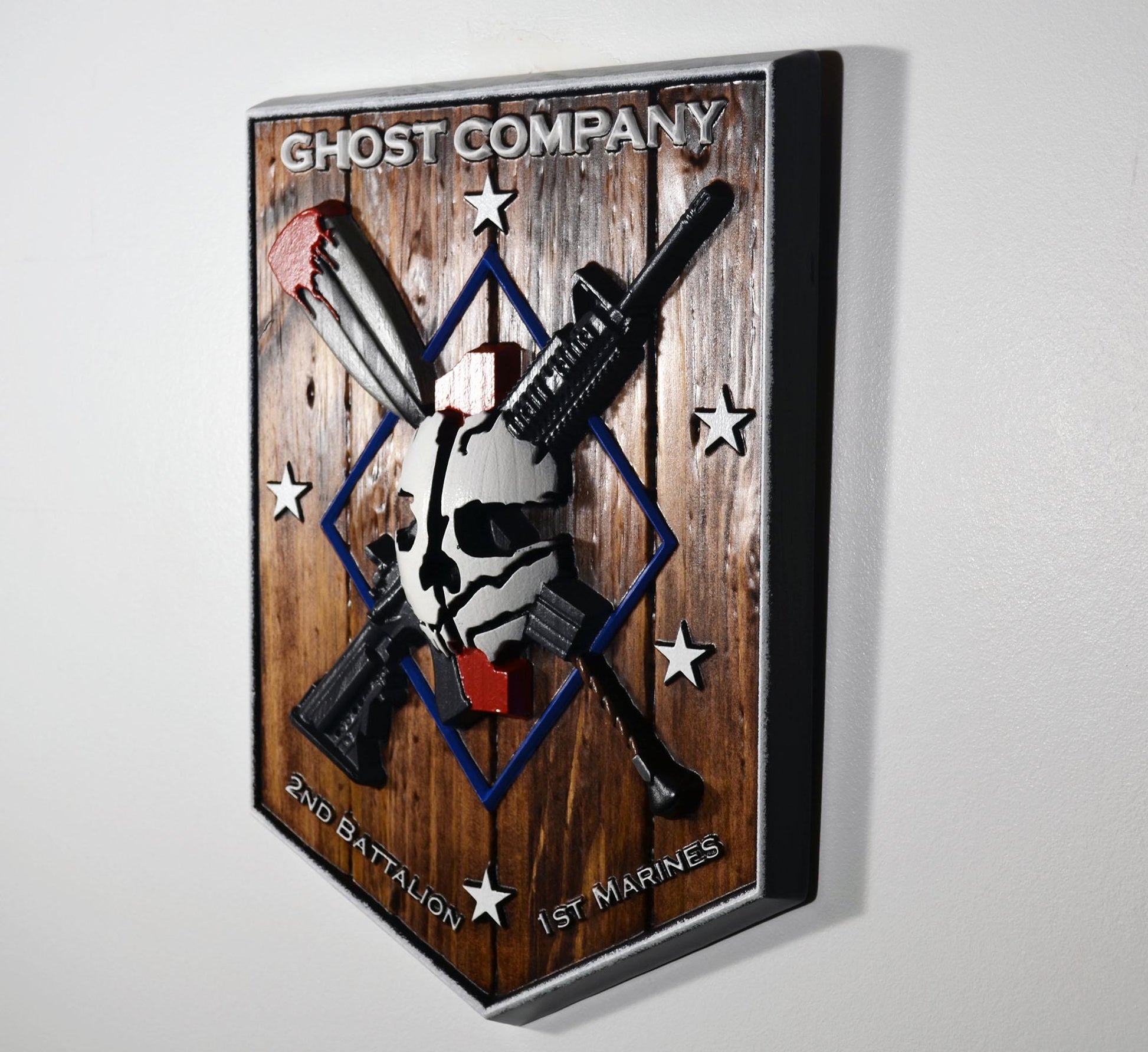 USMC 2nd Battalion 1st Marine Ghost Company, painted wood carving military plaque