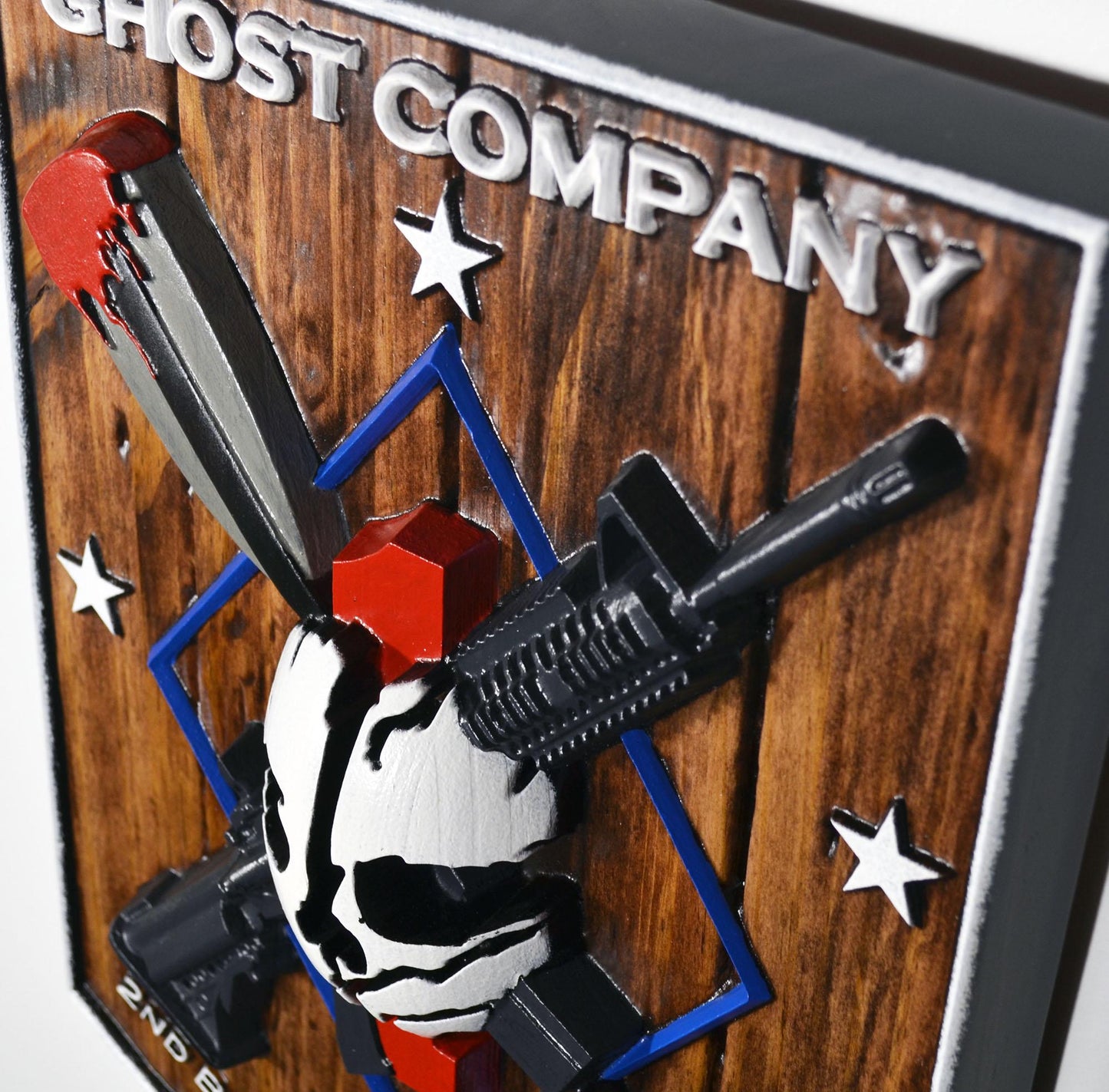 USMC 2nd Battalion 1st Marine Ghost Company, painted wood carving military plaque