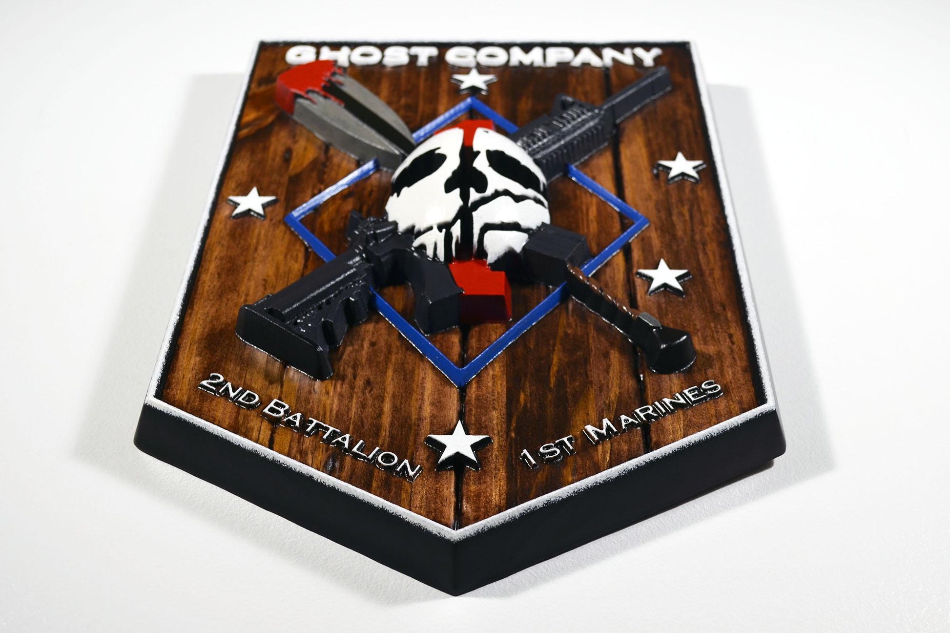 USMC 2nd Battalion 1st Marine Ghost Company, painted wood carving military plaque