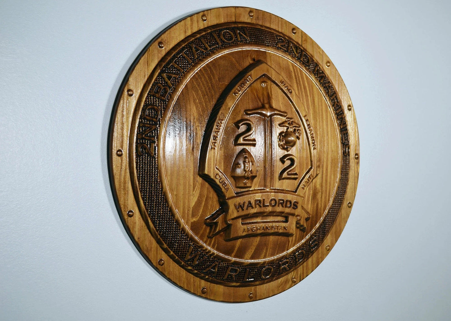 USMC 2nd Battalion 2nd Marines, Warlords, Marine Corps, 3d wood carving, military plaque - Carved Effects