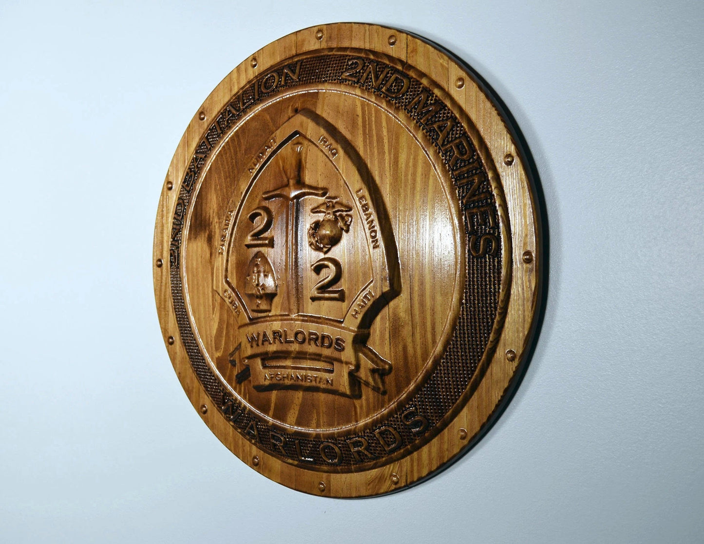 USMC 2nd Battalion 2nd Marines, Warlords, Marine Corps, 3d wood carving, military plaque - Carved Effects