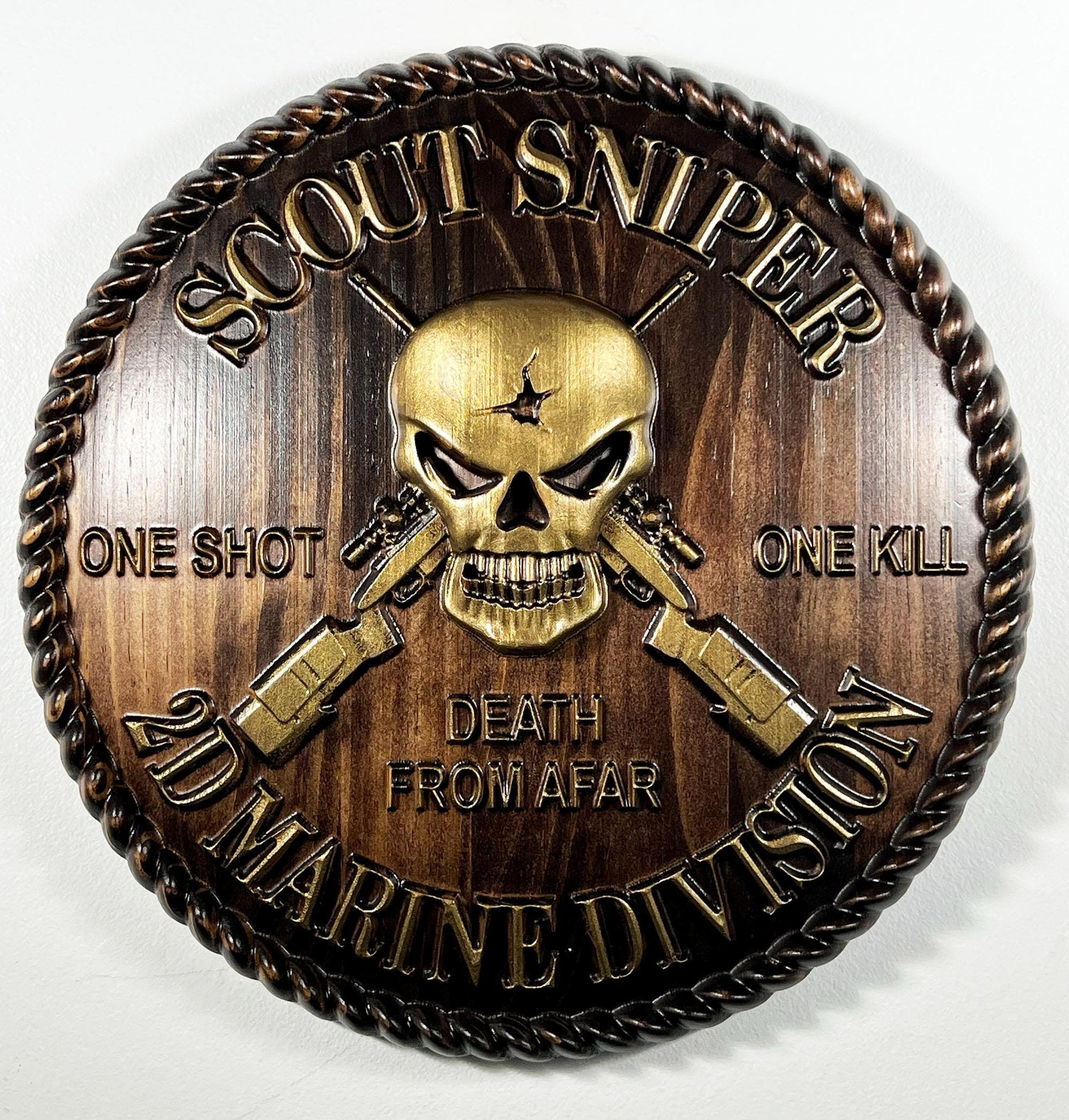 USMC 2nd Marine Scout Sniper 12 inch Brass and Black Unit Plaque