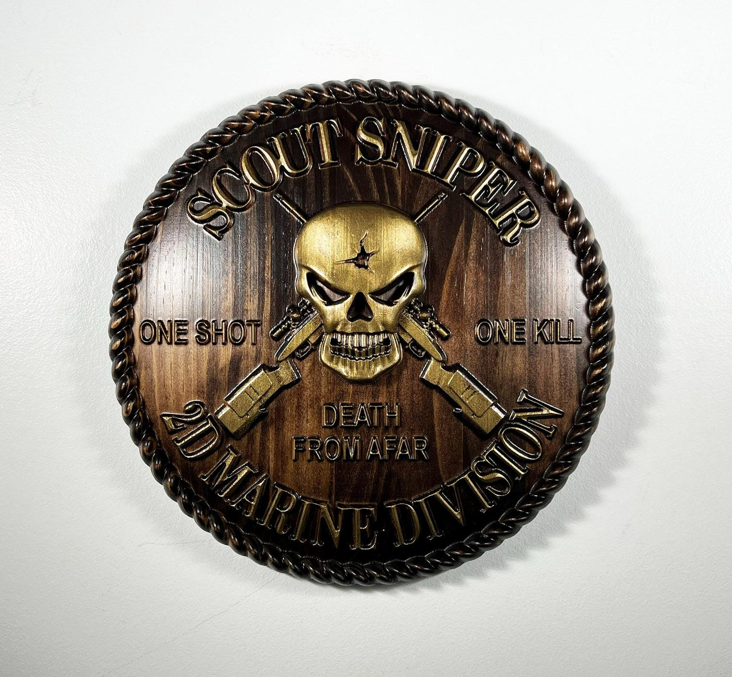 USMC 2nd Marine Scout Sniper 12 inch Brass and Black Unit Plaque