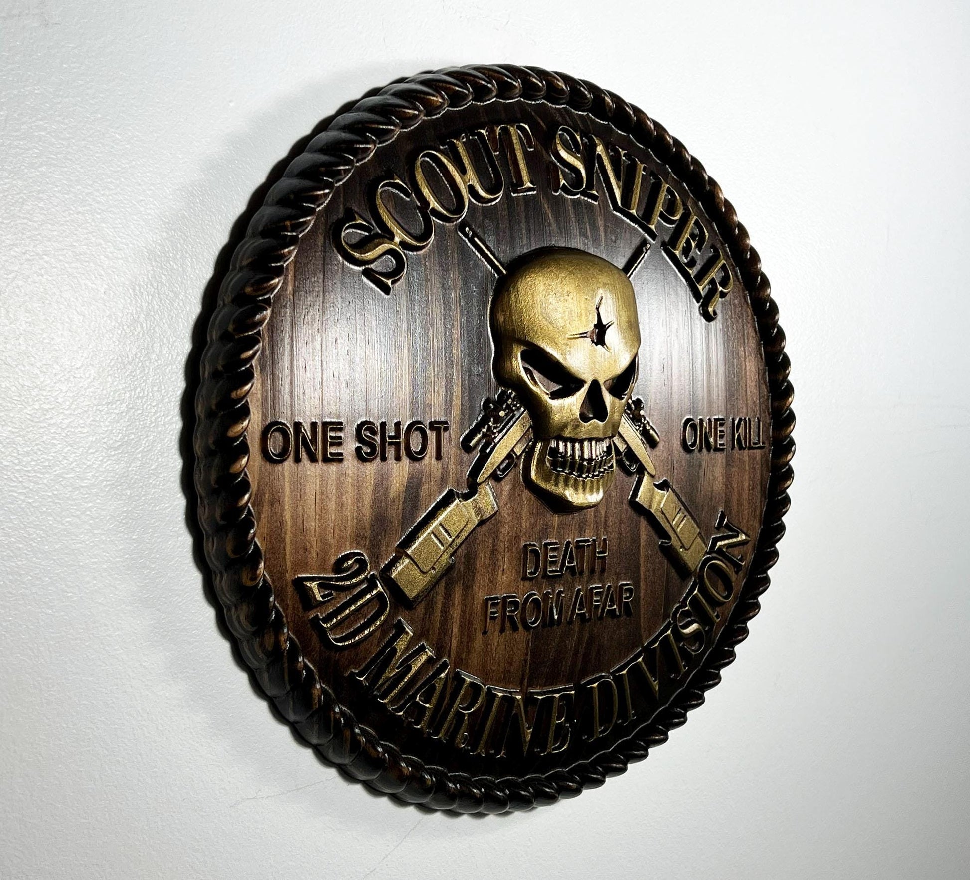 USMC 2nd Marine Scout Sniper 12 inch Brass and Black Unit Plaque