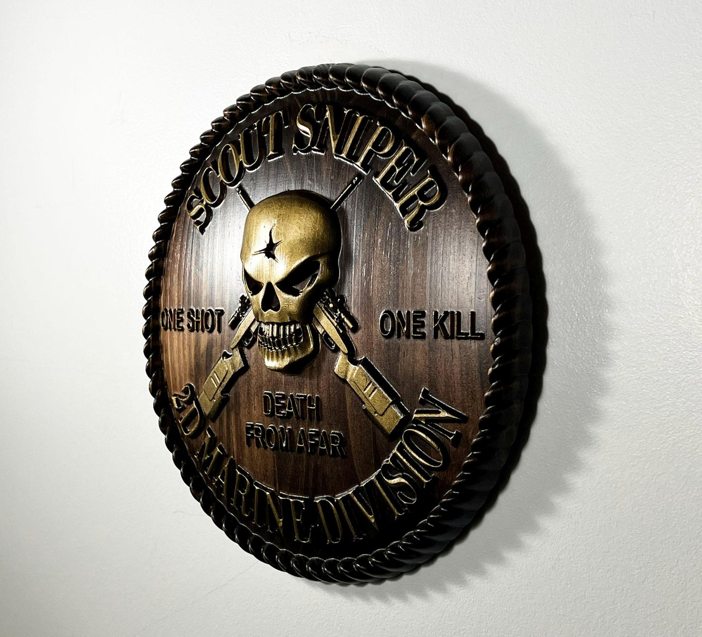 USMC 2nd Marine Scout Sniper 12 inch Brass and Black Unit Plaque