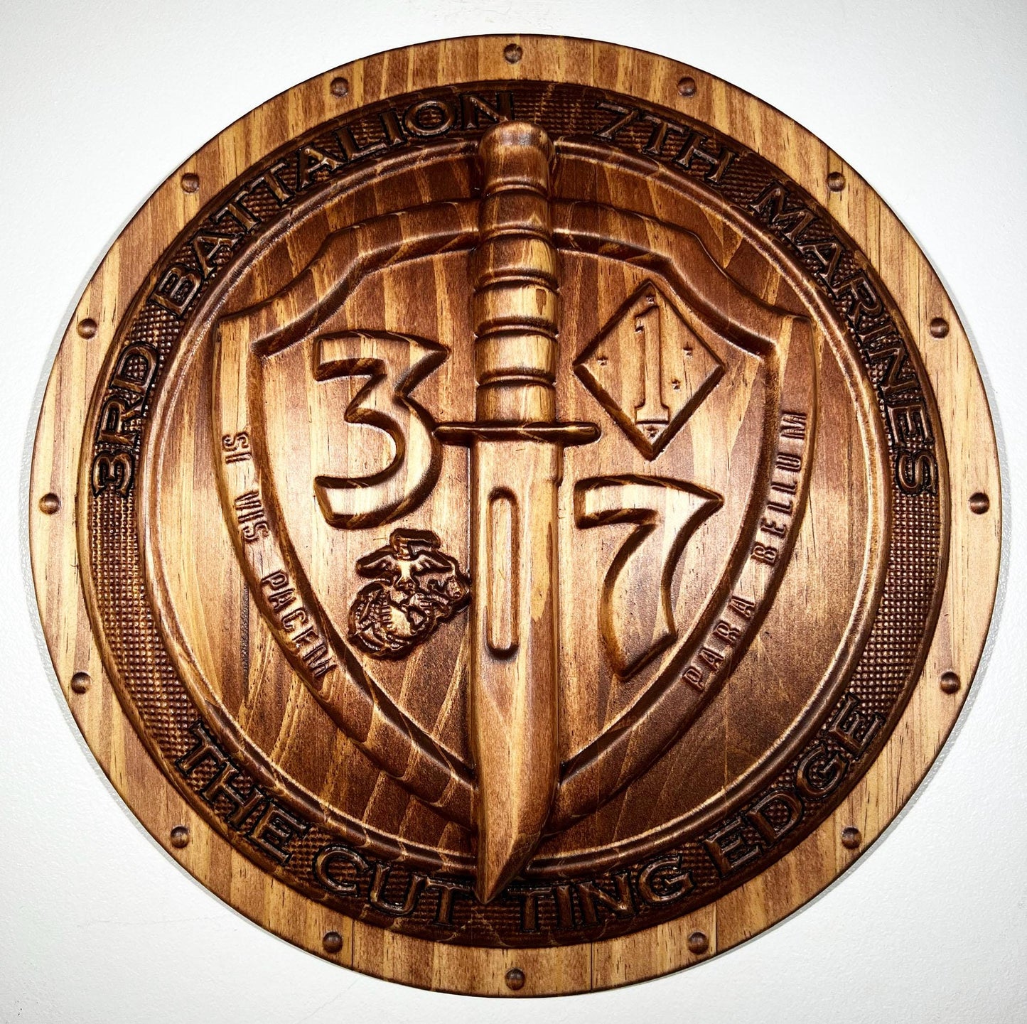 USMC 3rd 7th Marines Logo 12" stained Military Plaque