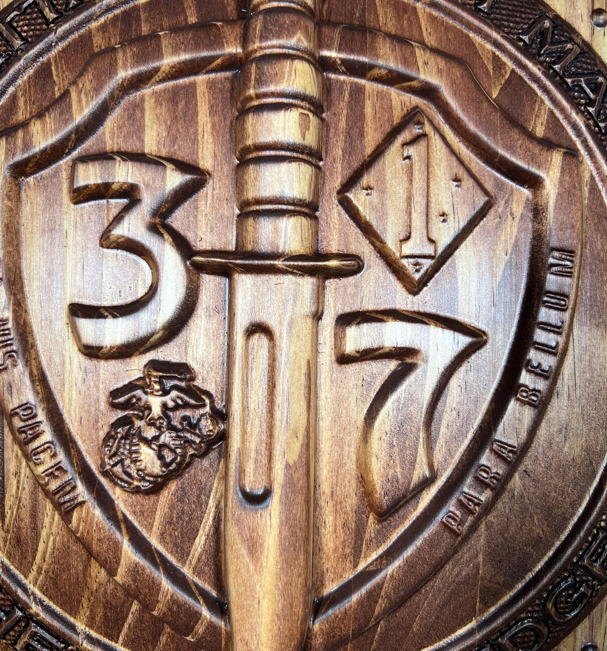 USMC 3rd 7th Marines Logo 12" stained Military Plaque