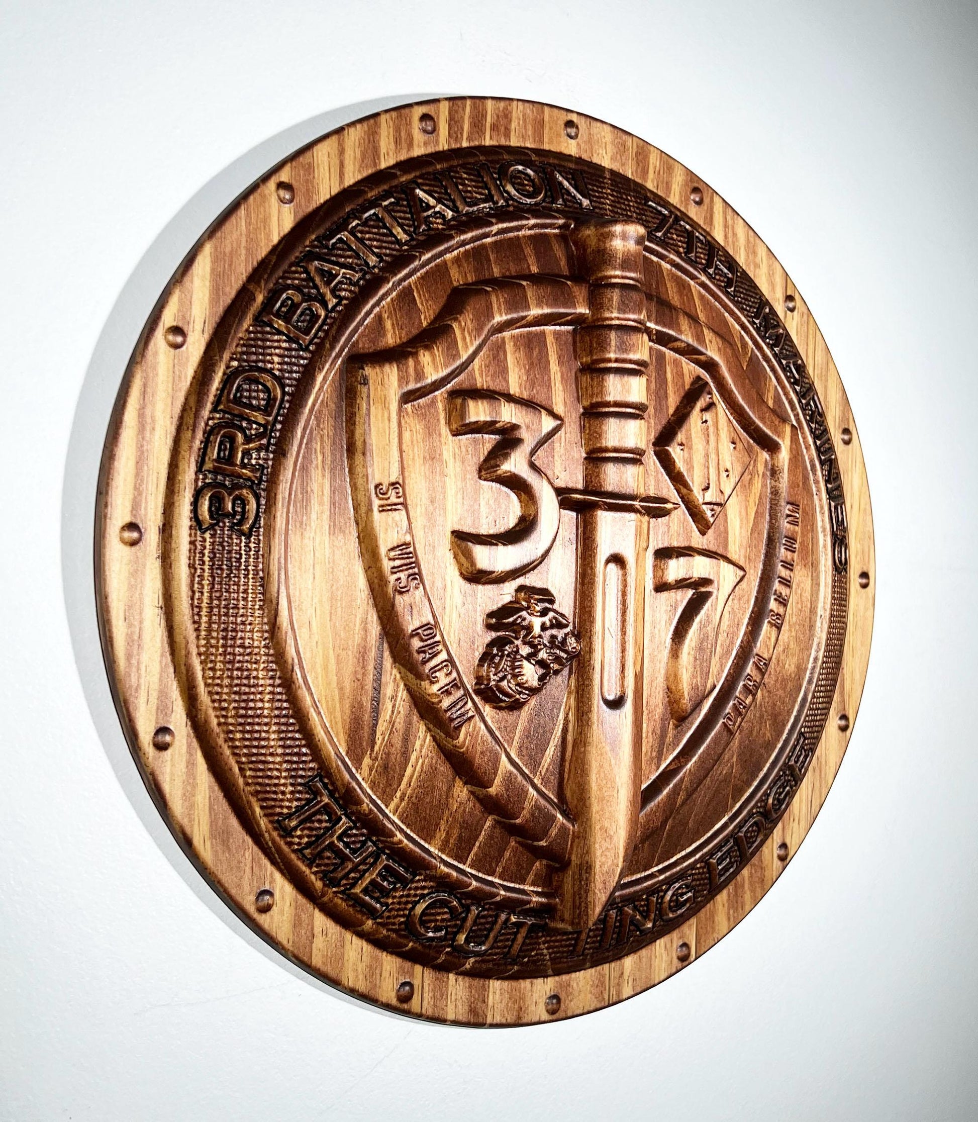 USMC 3rd 7th Marines Marines Logo 12" stained Military Plaque
