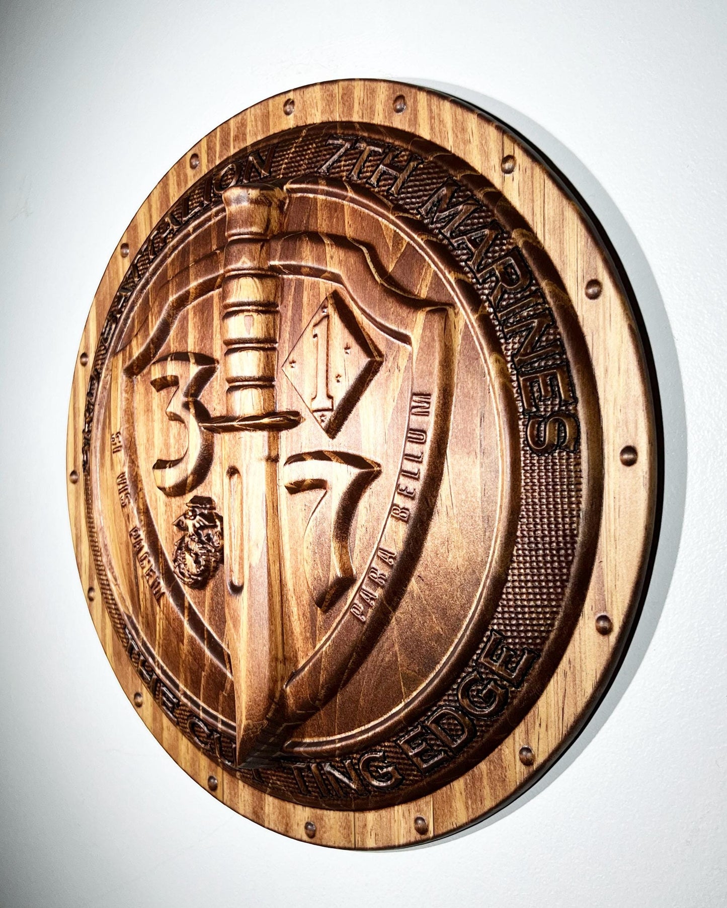 USMC 3rd 7th Marines Logo 12" stained Military Plaque