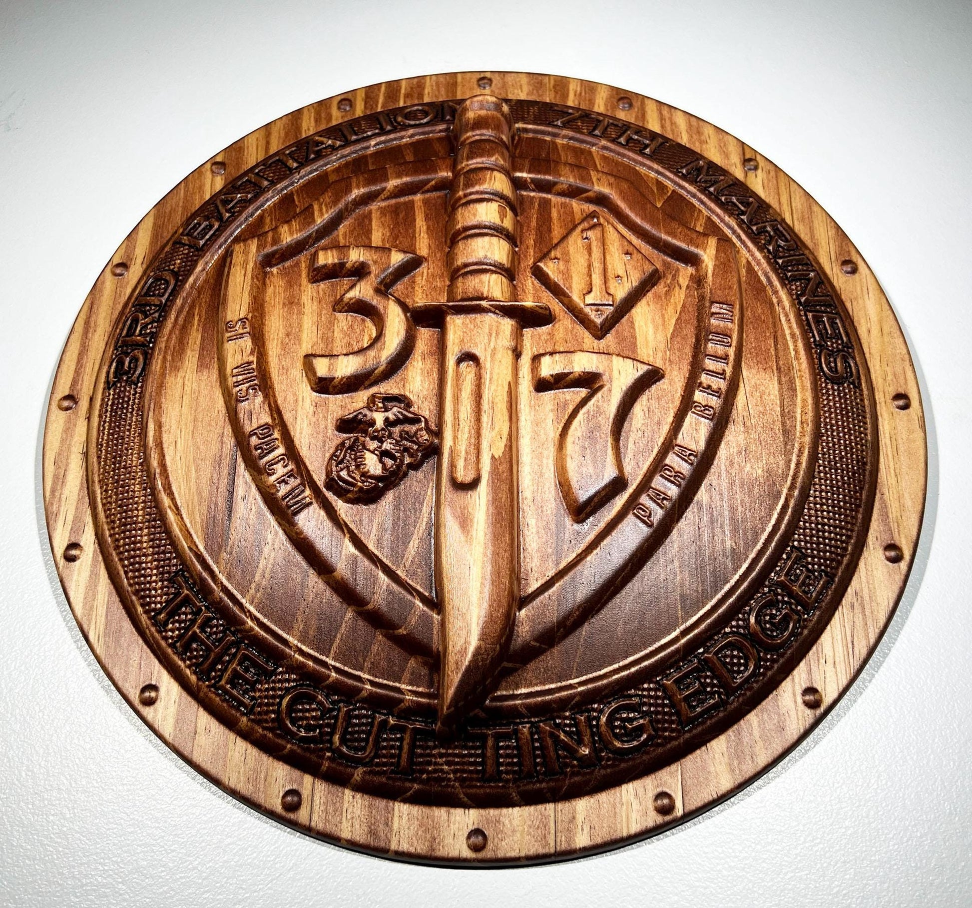 USMC 3rd 7th Marines Logo 12" stained Military Plaque