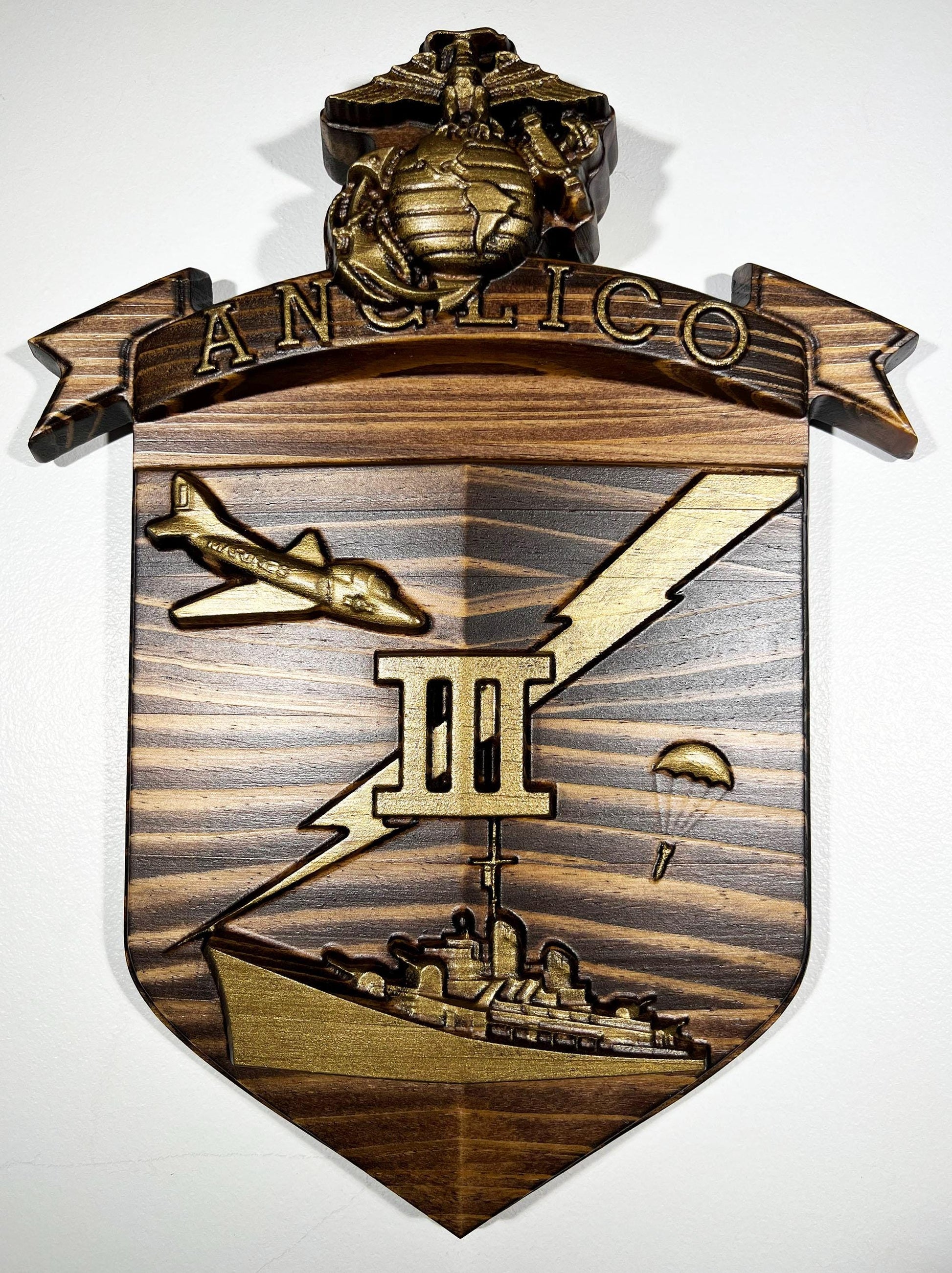 USMC 3rd Anglico, 12" Java Brass military unit plaque