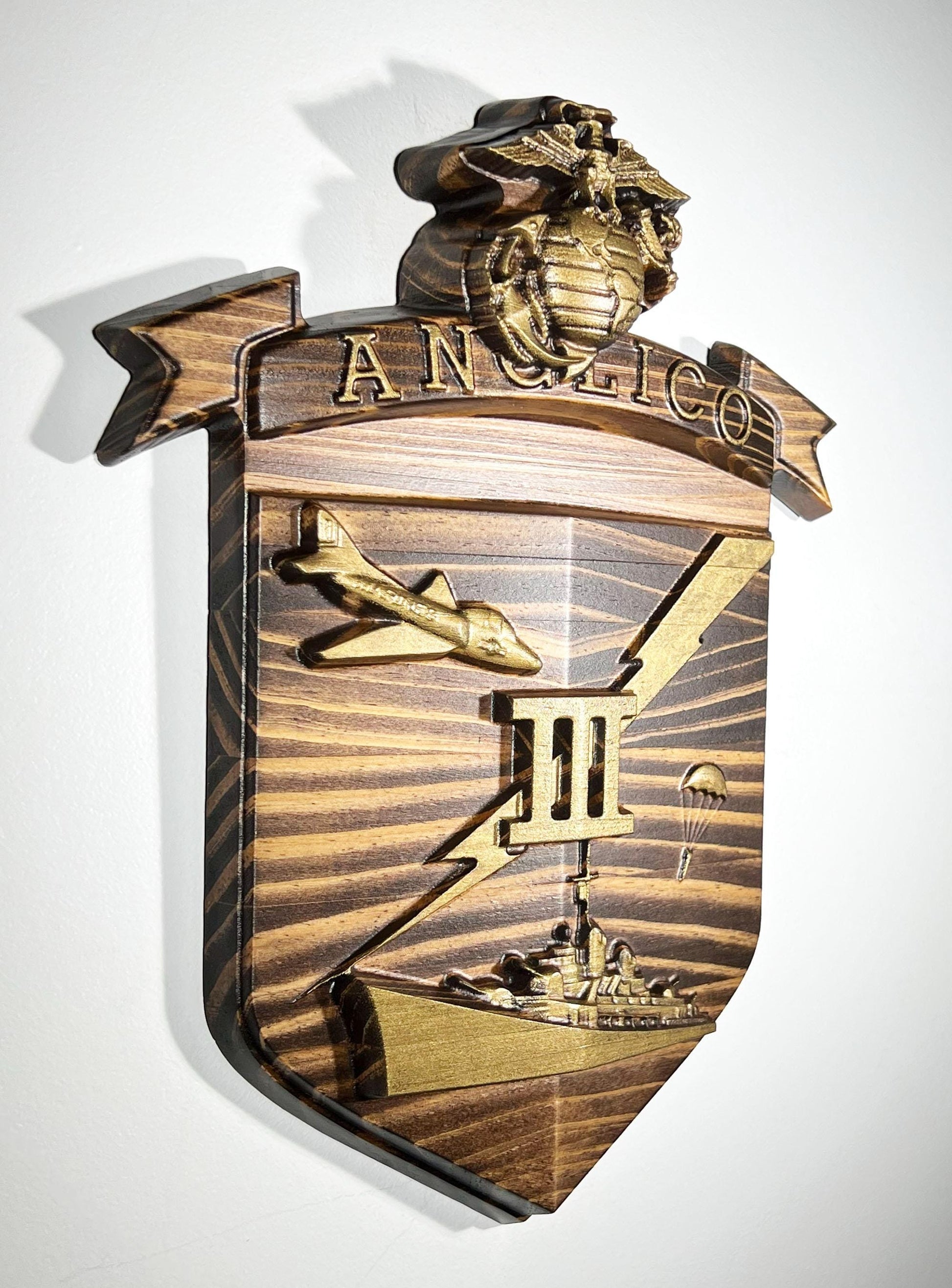 USMC 3rd Anglico, 12" Java Brass military unit plaque