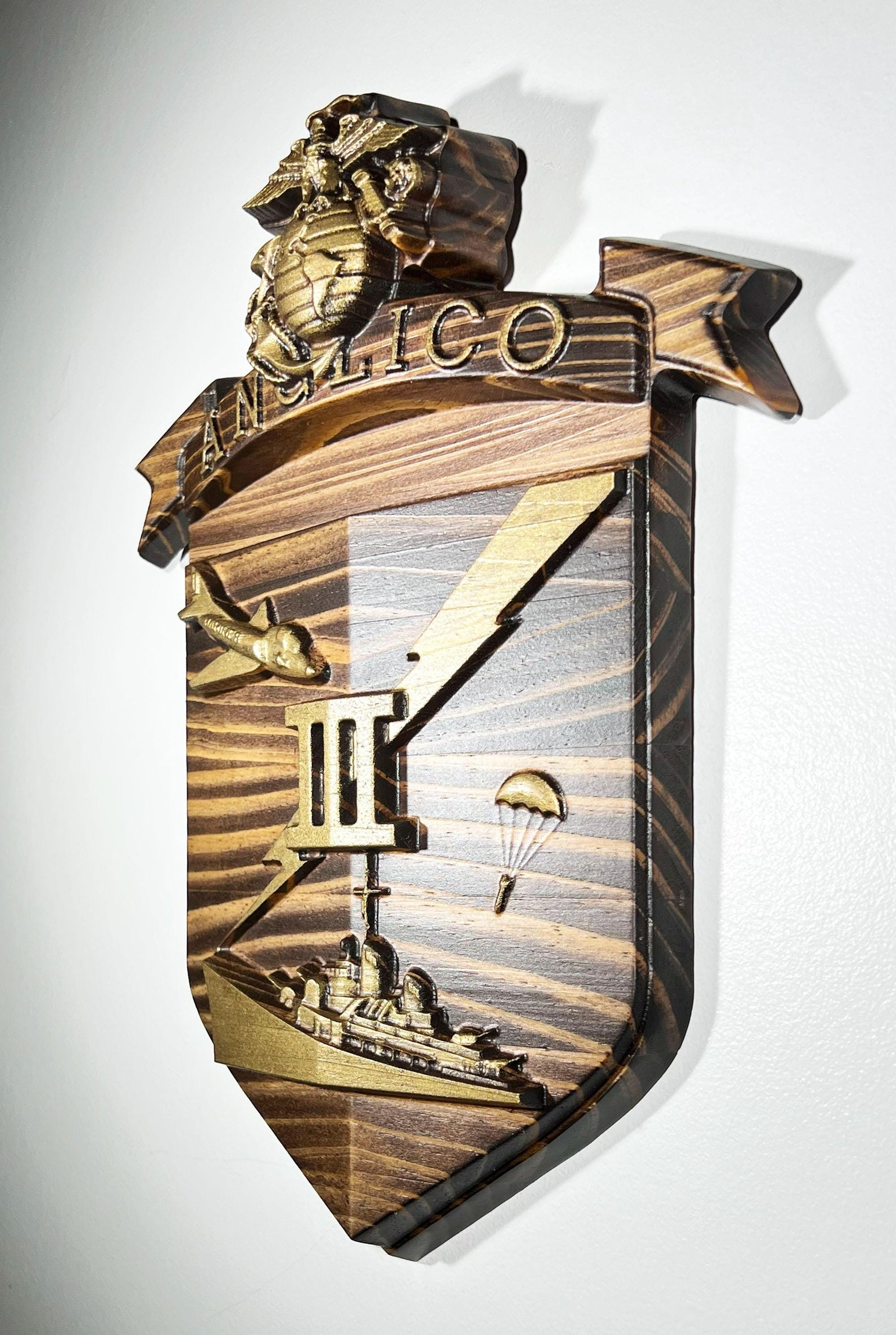 USMC 3rd Anglico, 12" Java Brass military unit plaque