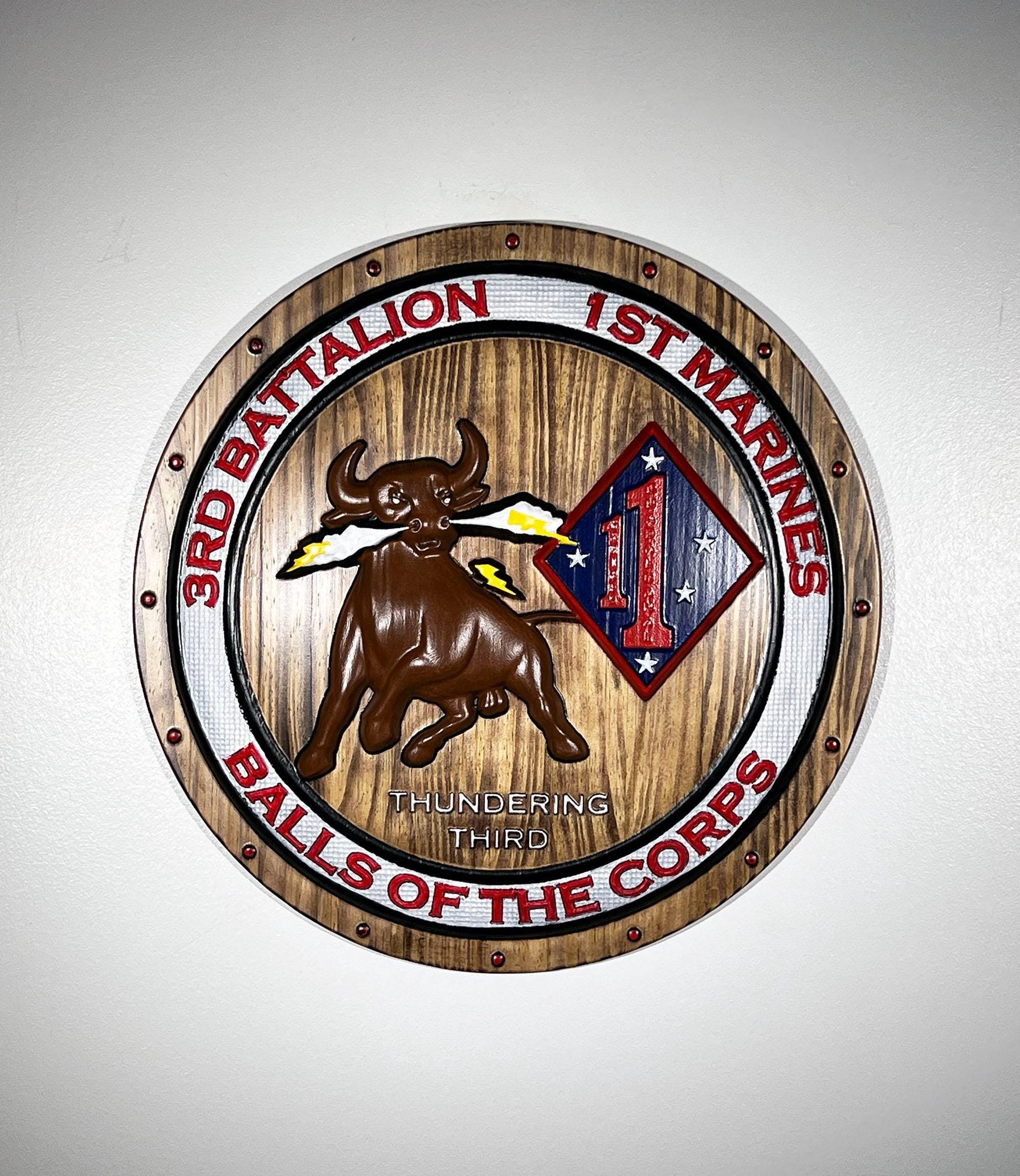 USMC 3rd Battalion 1st Marines, Thundering Third, Marine Corps, 3d wood carving, military plaque