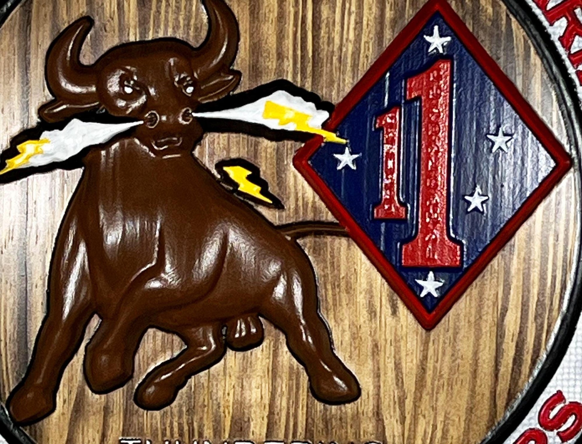 USMC 3rd Battalion 1st Marines, Thundering Third, Marine Corps, 3d wood carving, military plaque
