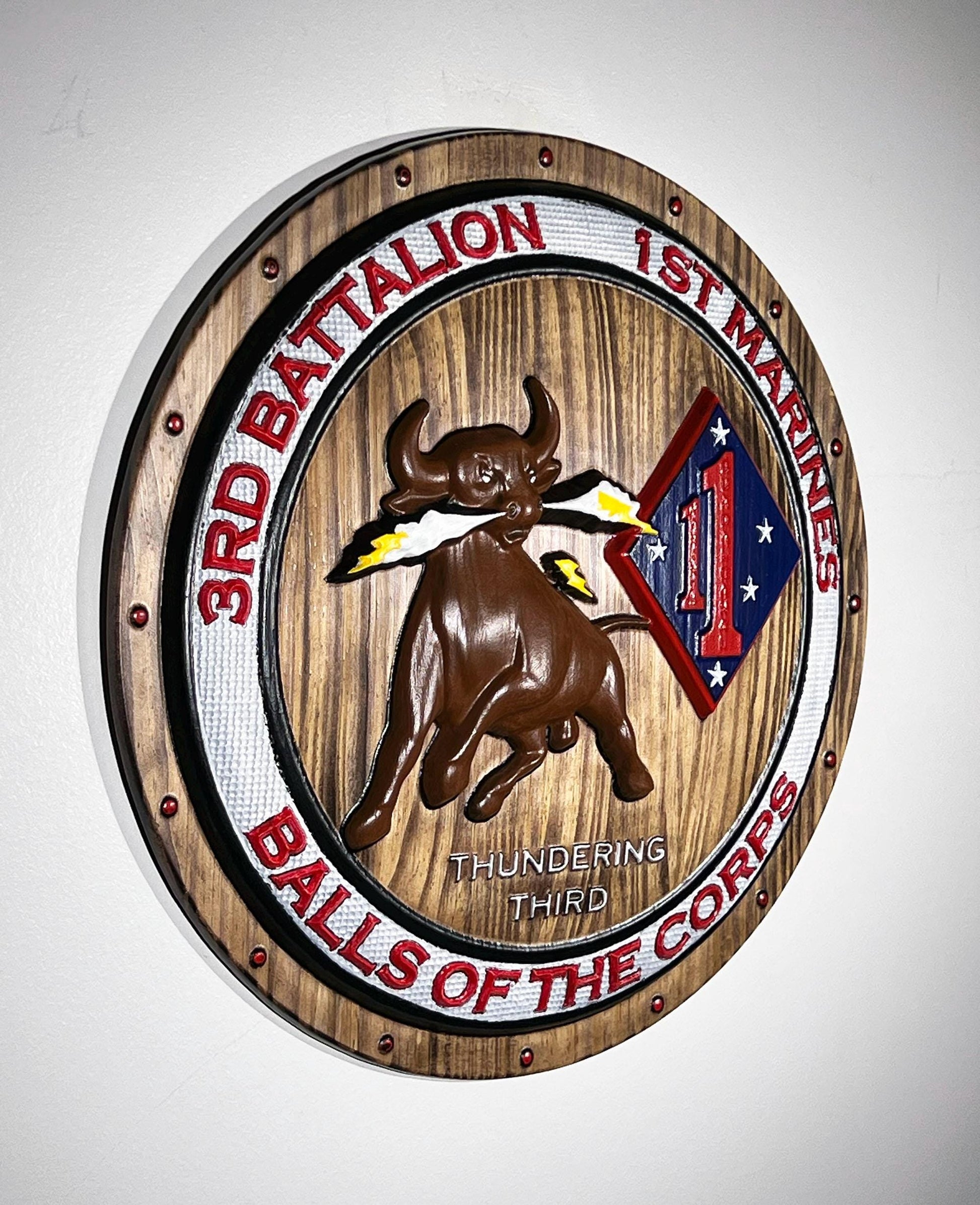 USMC 3rd Battalion 1st Marines, Thundering Third, Marine Corps, 3d wood carving, military plaque