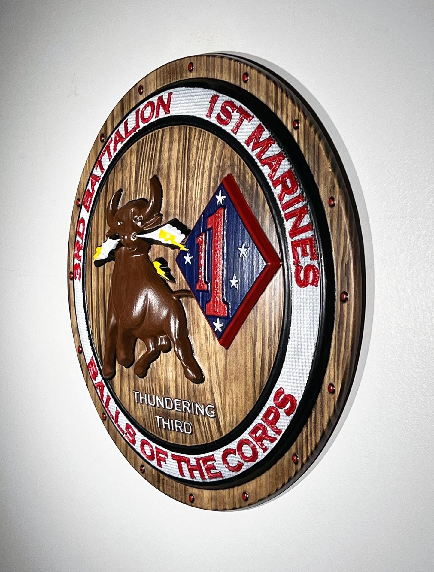 USMC 3rd Battalion 1st Marines, Thundering Third, Marine Corps, 3d wood carving, military plaque