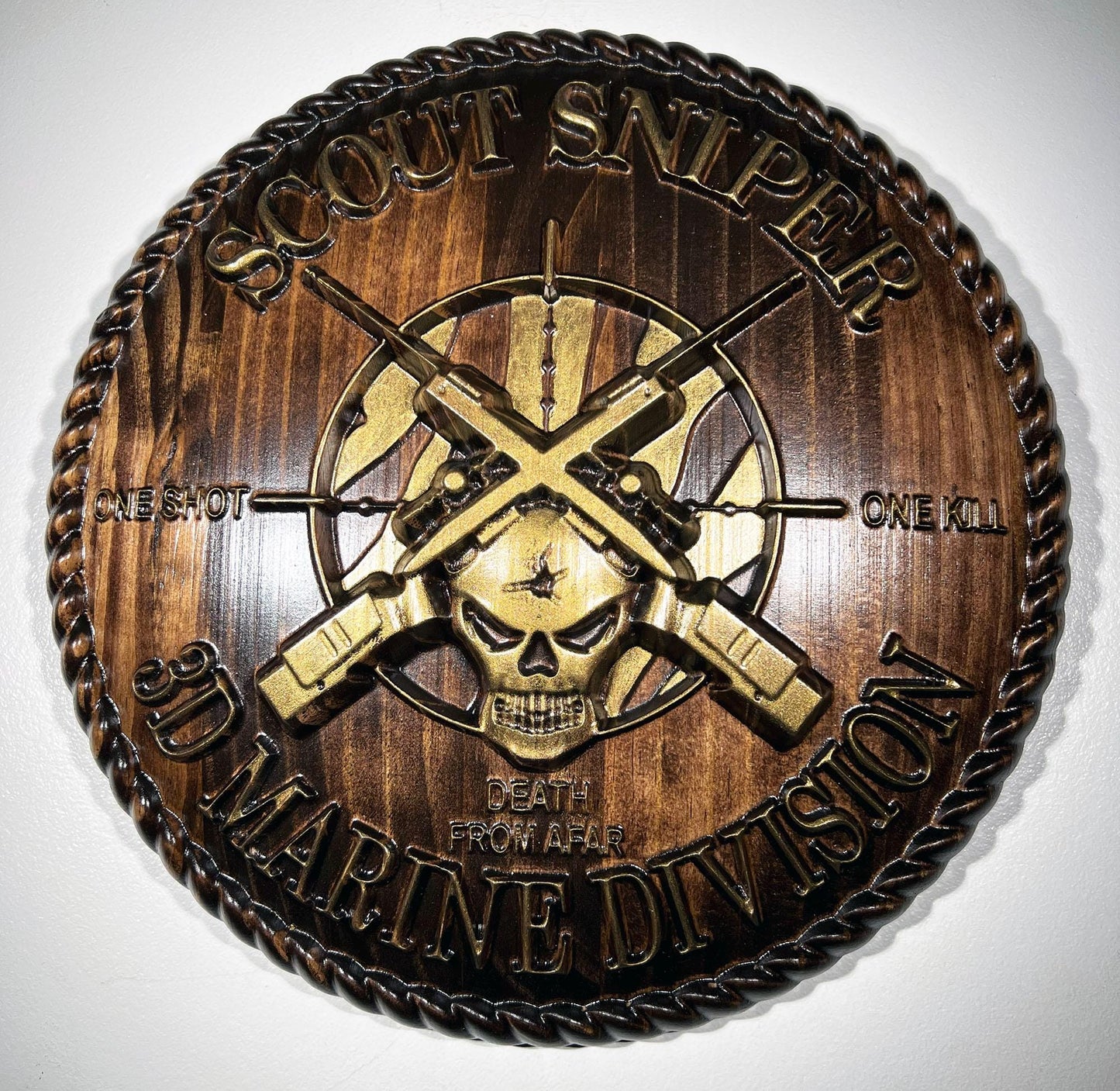 USMC 3rd Marine Scout Sniper 12 inch Brass and Java Unit Plaque