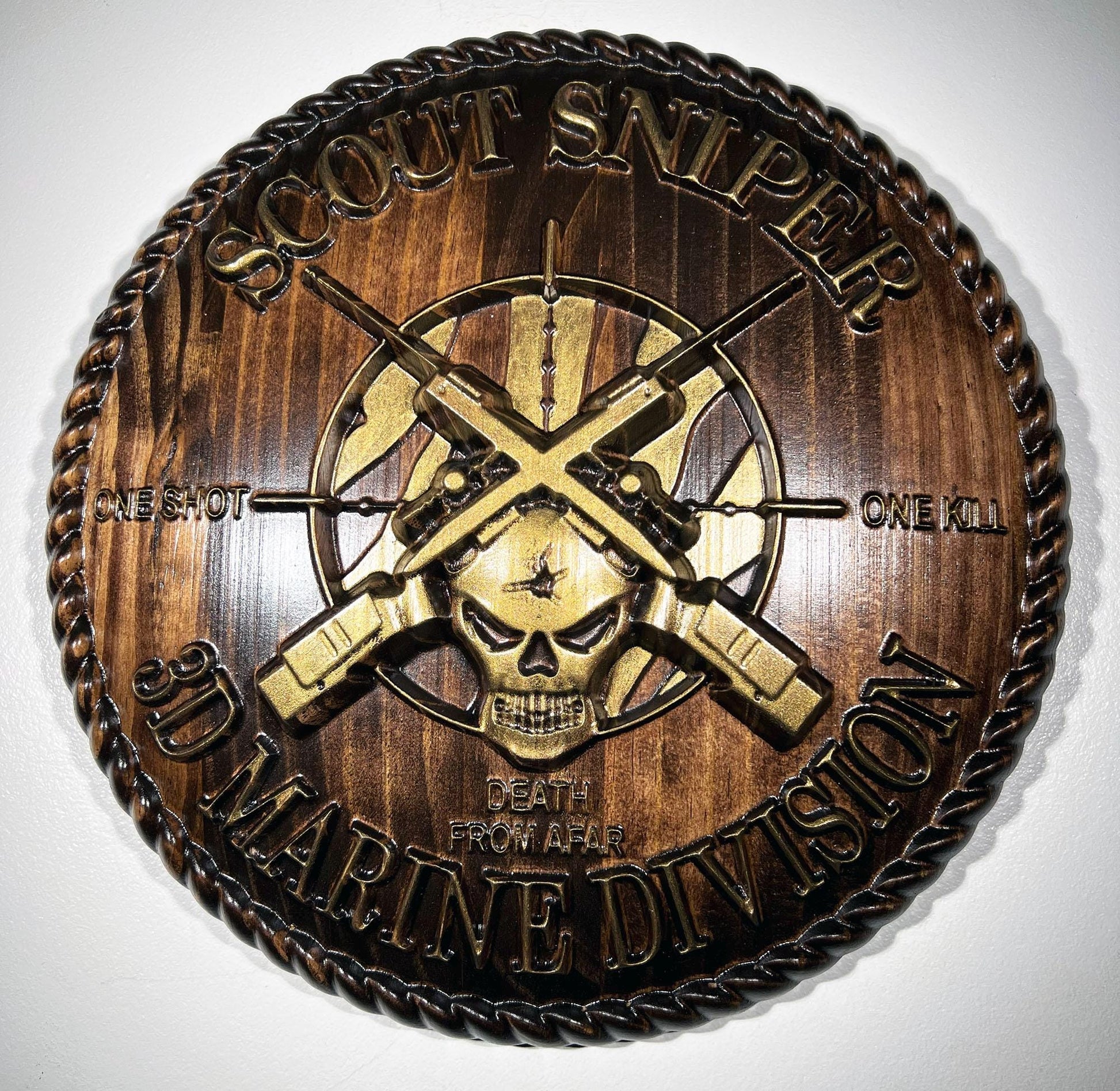 USMC 3rd Marine Scout Sniper 12 inch Brass and Java Unit Plaque